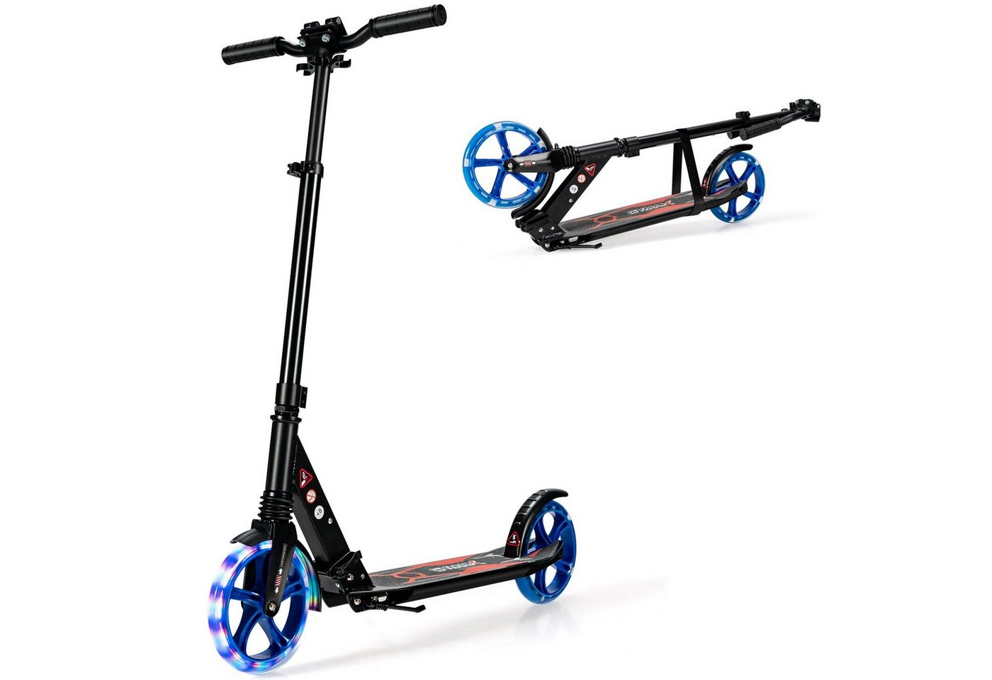 COSTWAY Scooter Tretroller, mit Leuchten, höhenverstellbar, klappbar