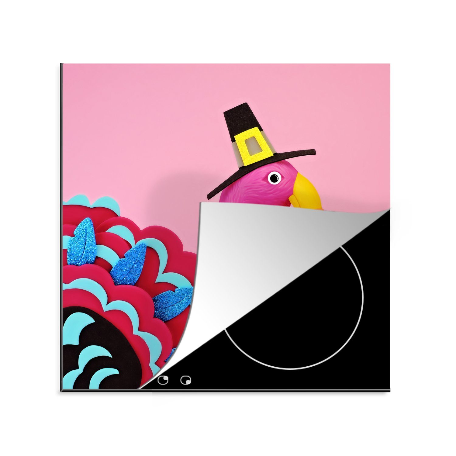 MuchoWow Herdblende-/Abdeckplatte Flamingo im Truthahnkostüm, Vinyl, (1 tlg), 78x78 cm, Ceranfeldabdeckung, Arbeitsplatte für küche