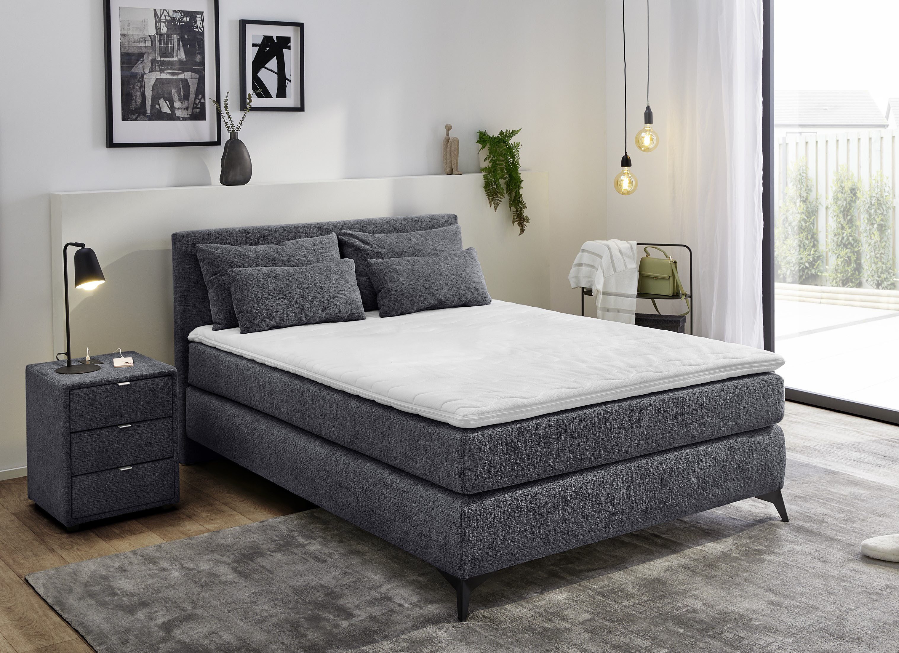 Jockenhöfer Gruppe Boxspringbett Paulina, inkl. Topper & Kissen, Härtegrade wählbar, 2 Stoffqualitäten, 140x200 cm oder 180x200cm, Chenille oder Cord