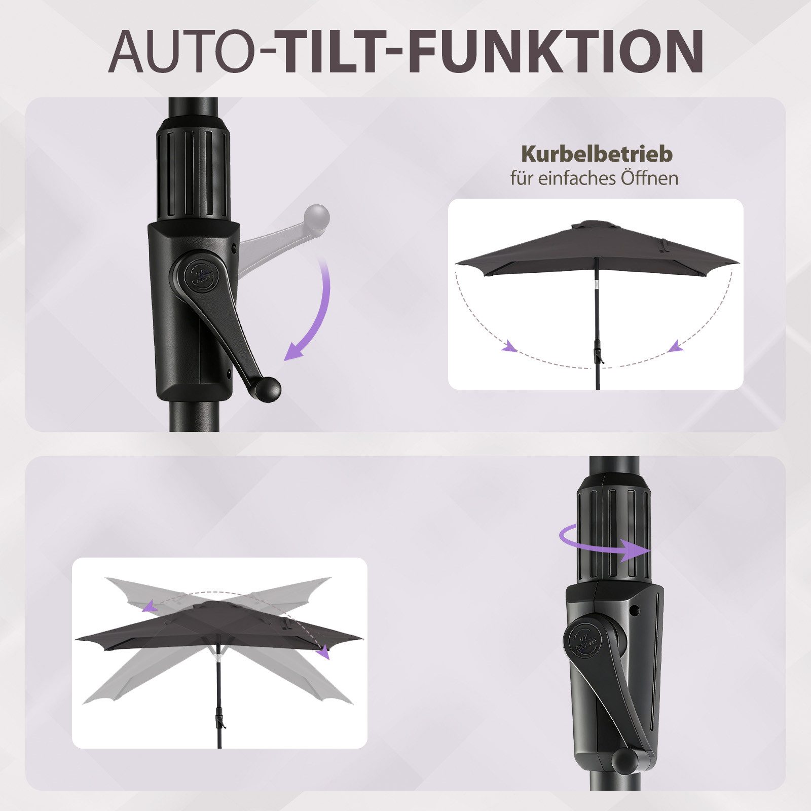 Sekey Sonnenschirm Rechteckig Marktschirm Neigbar mit Kurbel Sonnenschirm Groß, LxB: 300x200 cm, Sonnenschirm 300 x 200 cm, Gartenschirm Outdoor Wetterfest, Knickbar