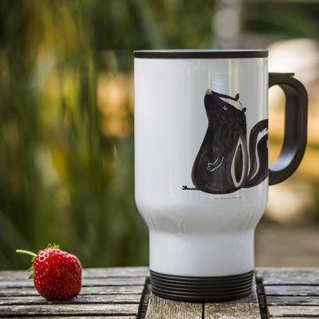 Mr. & Mrs. Panda Thermobecher Stinktier Sitzen - Weiß - Geschenk, Skunk, Kaffeebecher, Reisebecher, Edelstahl, Umweltfreundlich