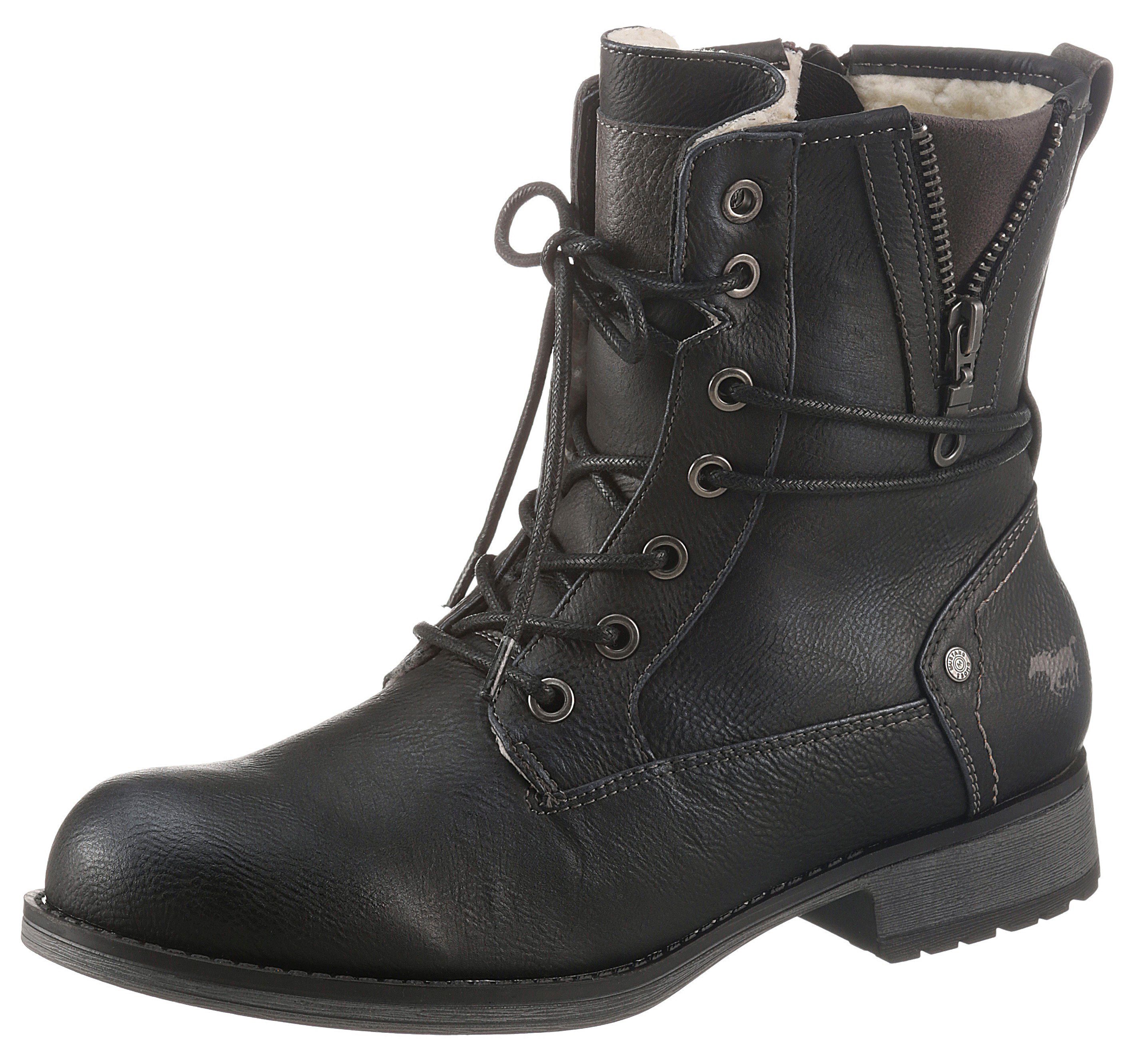 Winterboots kuscheliger Mustang schwarz-used Shoes Warmfutterinnenausstattung mit