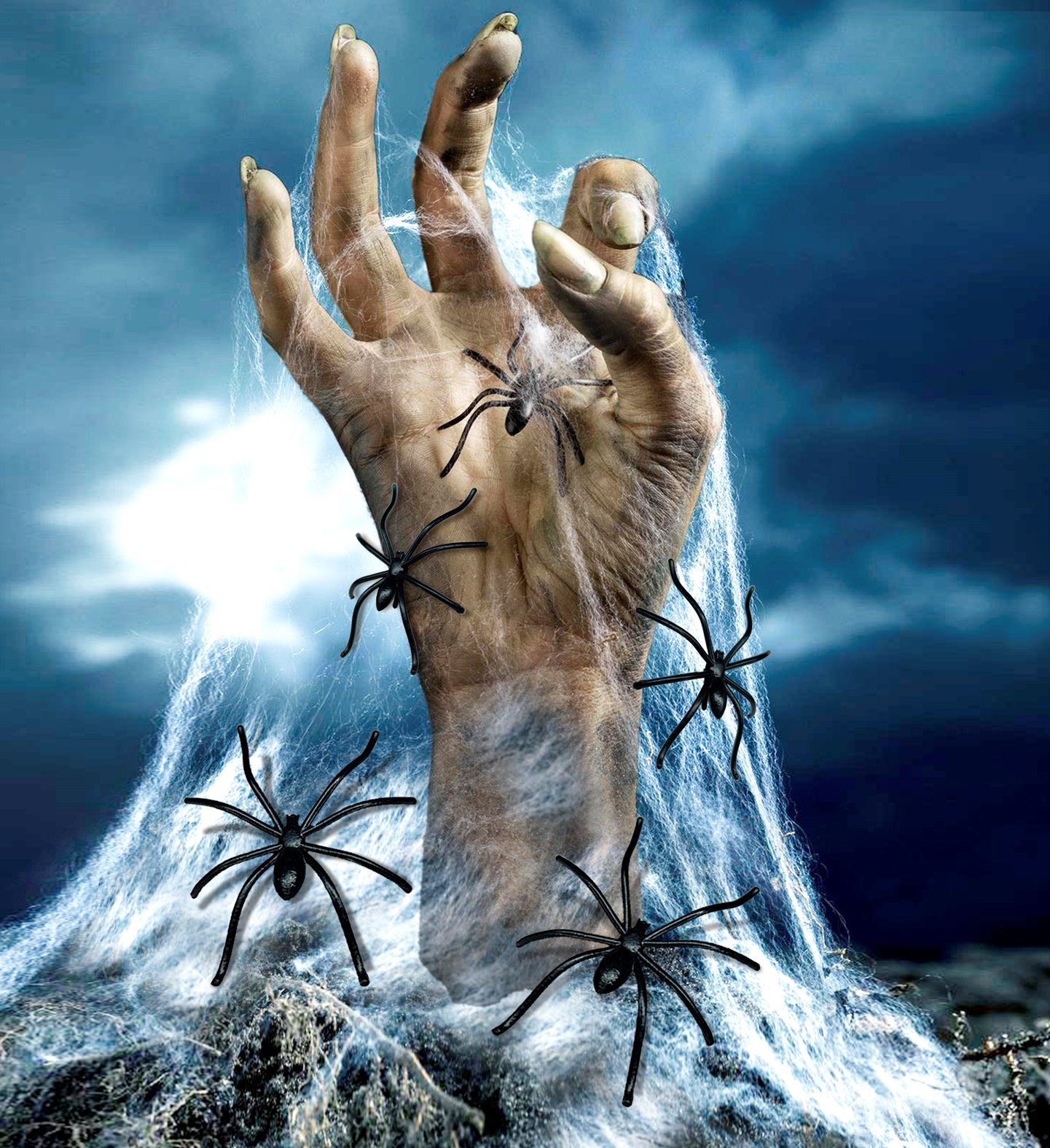 Widmann S.r.l. Dekoobjekt Halloween Spinnennetz Spinnweben mit 20 Spinnen – Bild 4 von 4