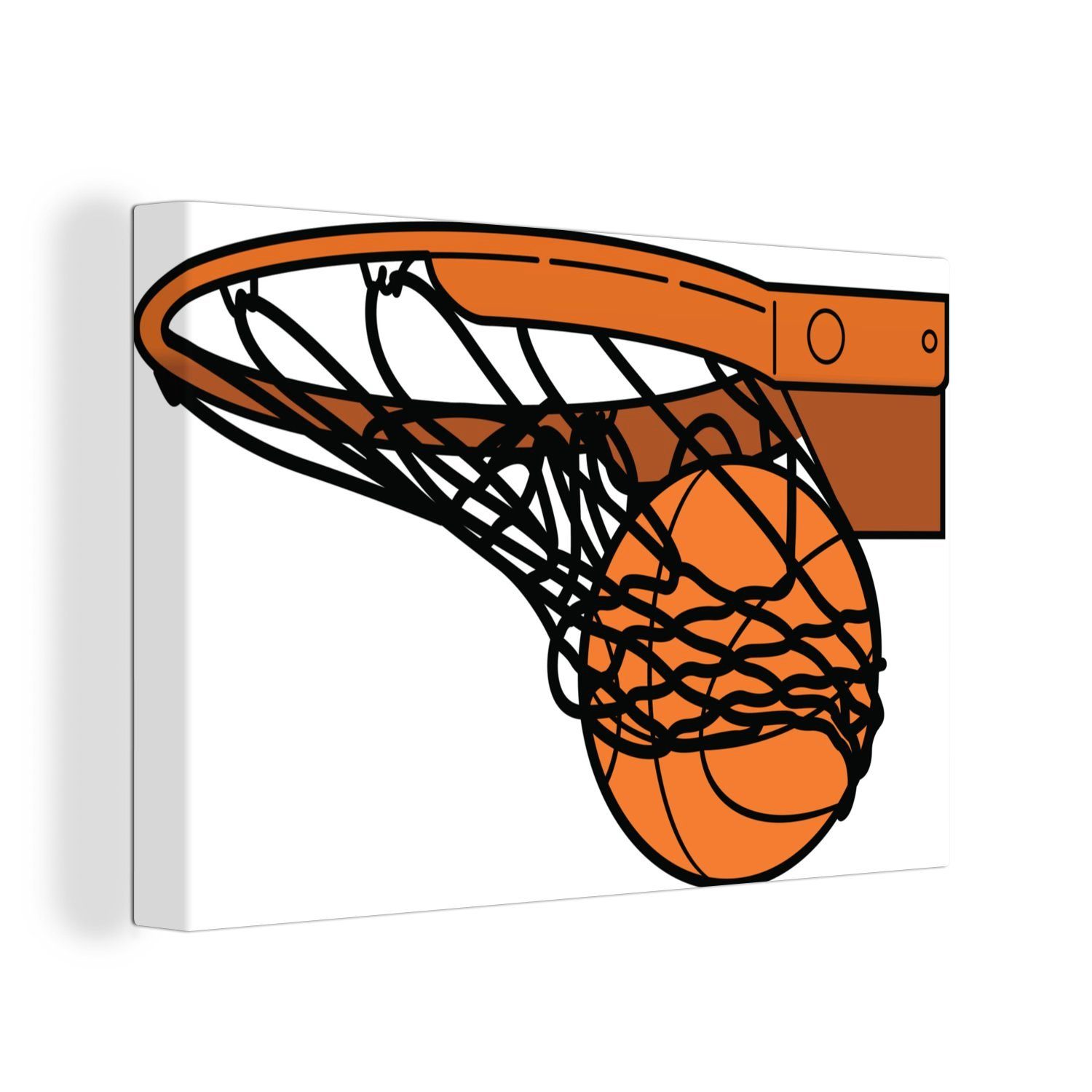 OneMillionCanvasses® Leinwandbild Eine Illustration des Basketballs im Netz, (1 St), Wandbild Leinwandbilder, Aufhängefertig, Wanddeko, 30x20 cm