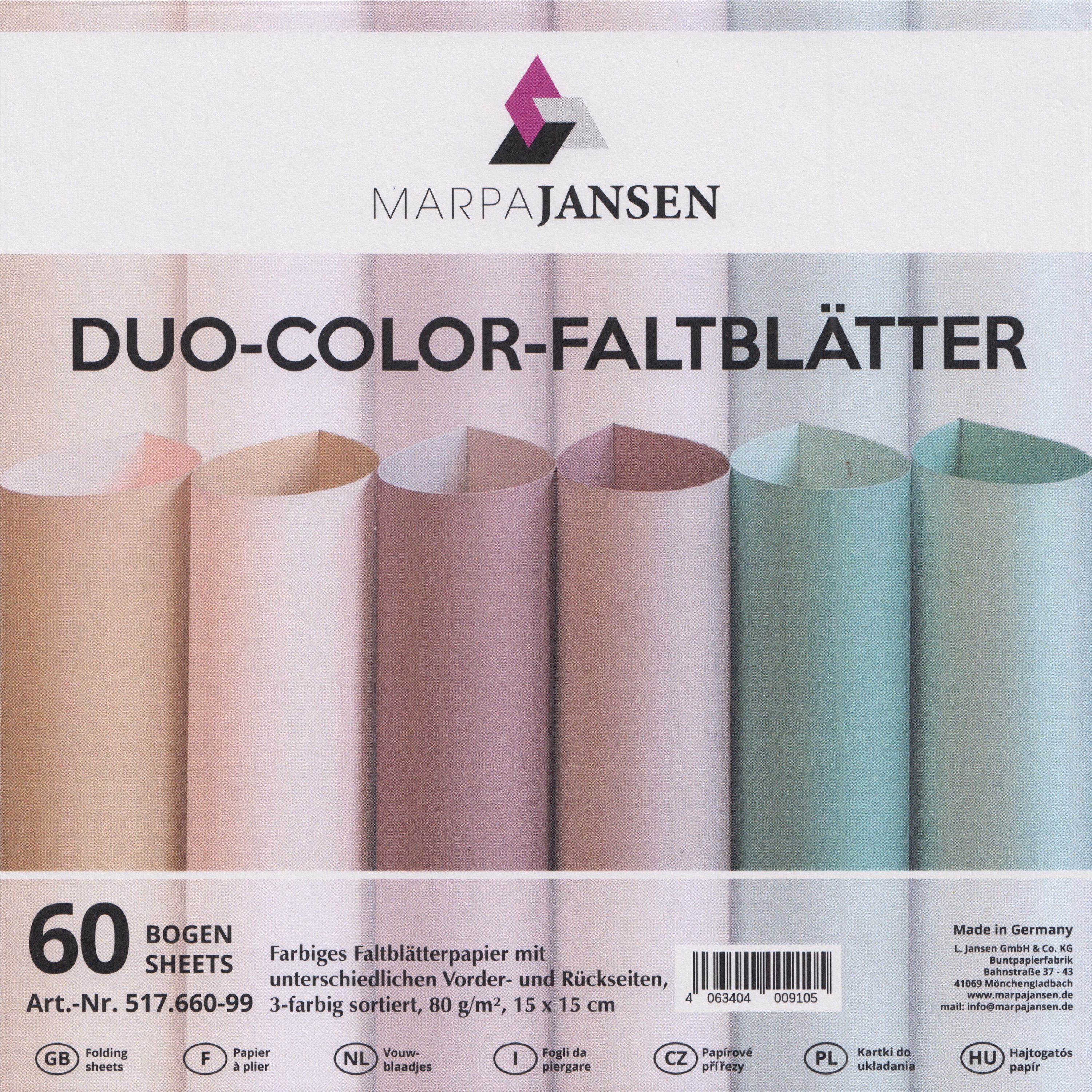 Blatt MarpaJansen x15 Faltblätter Duo-Color cm 15 Pudertöne, 60 Kraftpapier cm