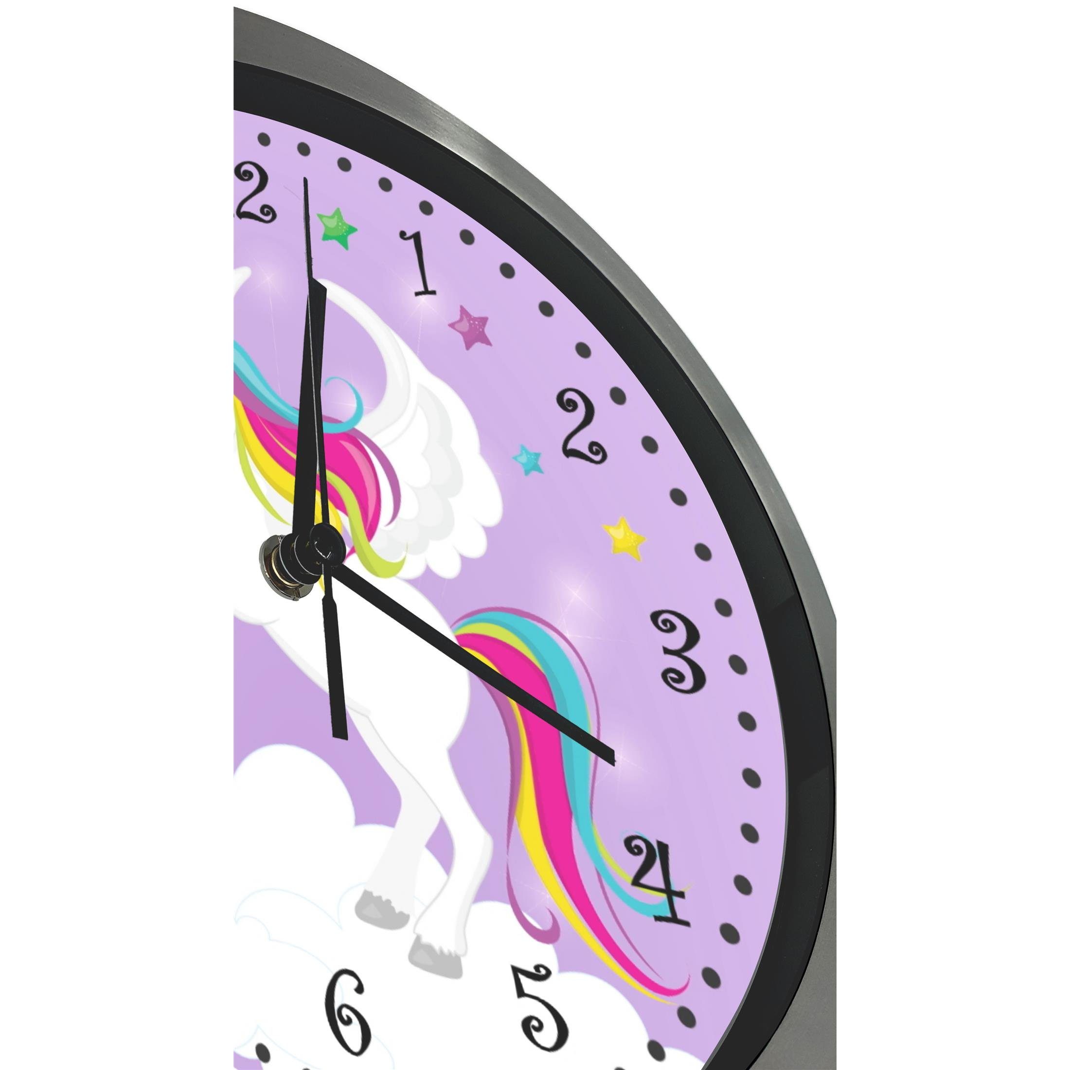 CreaDesign Funkwanduhr Funkuhr, Kinder Wanduhr, Kinderuhr, Kinderzimmer Pegasus lila (geräuscharmes Uhrwerk)