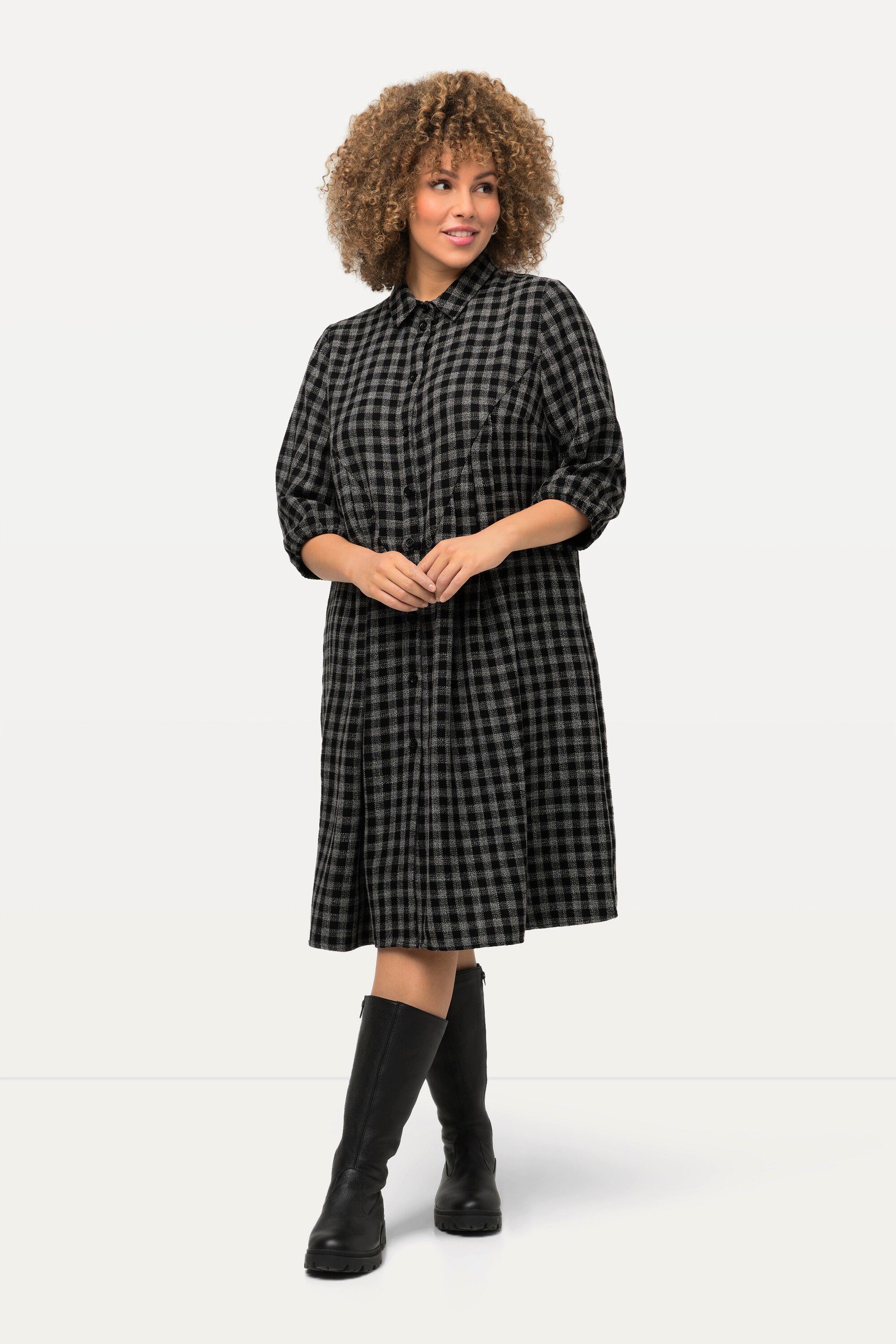 Jerseykleid Karokleid A-Linie Hemdragen 3/4-Arm Midikleid