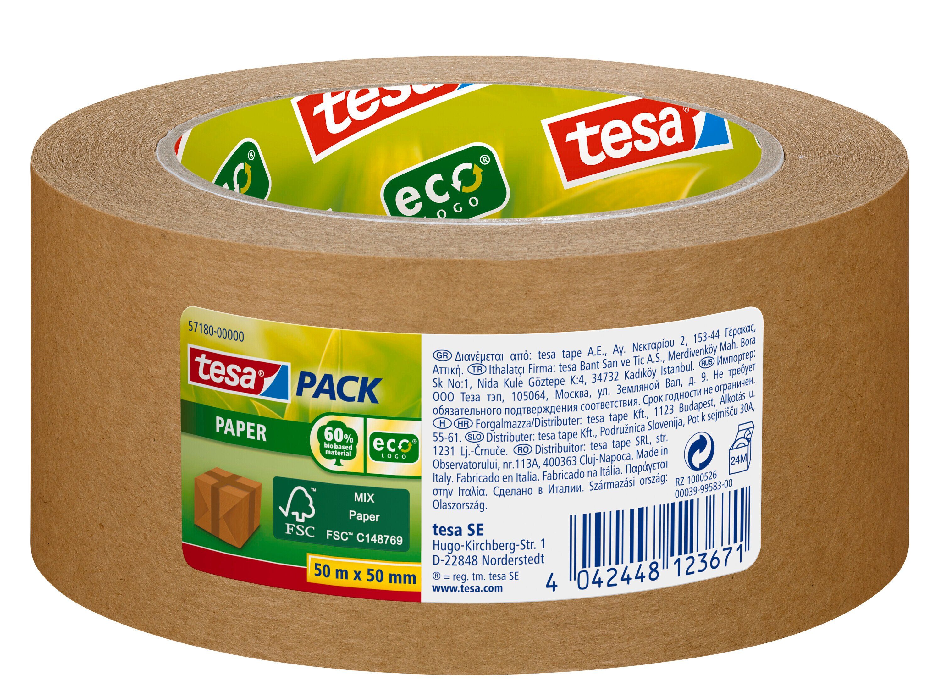 1-St) tesapack 50 - mm (Packung, braun tesa : 50 ecoLogo® m Packband Paper Klebeband