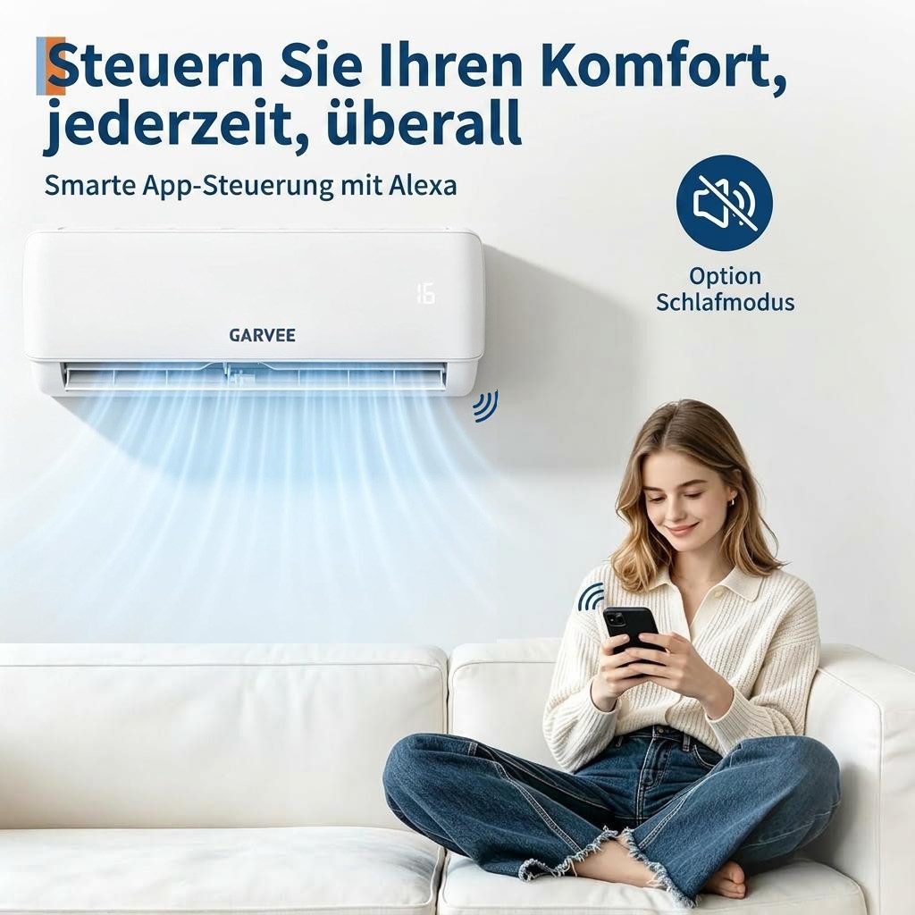 GarveeMore Split-Klimagerät für Kühlung und Heizung, 24000 BTU,WLAN & App Klimagerät, Wandklimagerät,Sleep-Modus,Energieeinsparung,Invertermotor,Wärmepumpe