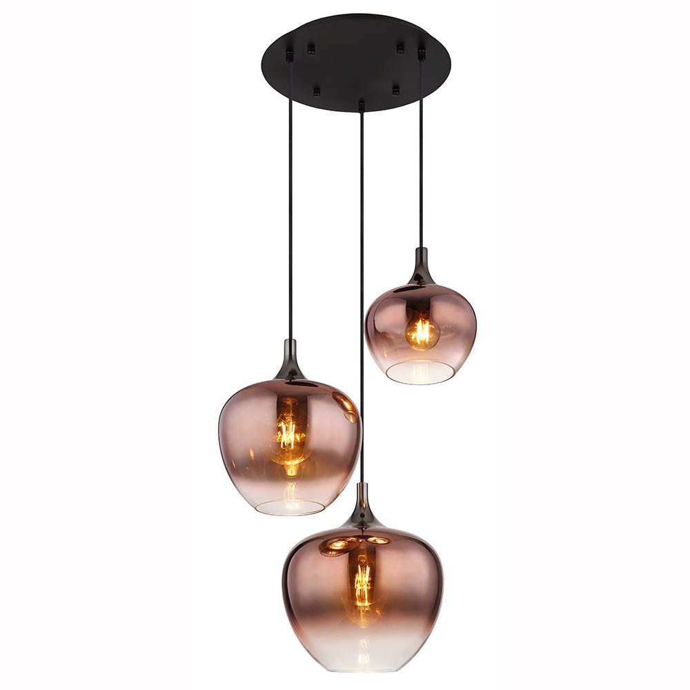 GLOBO LIGHTING Hängeleuchte, Leuchtmittel nicht inklusive, Pendellampe Esszimmerleuchte 3 Flammig kupferfarben Glas H 120 cm