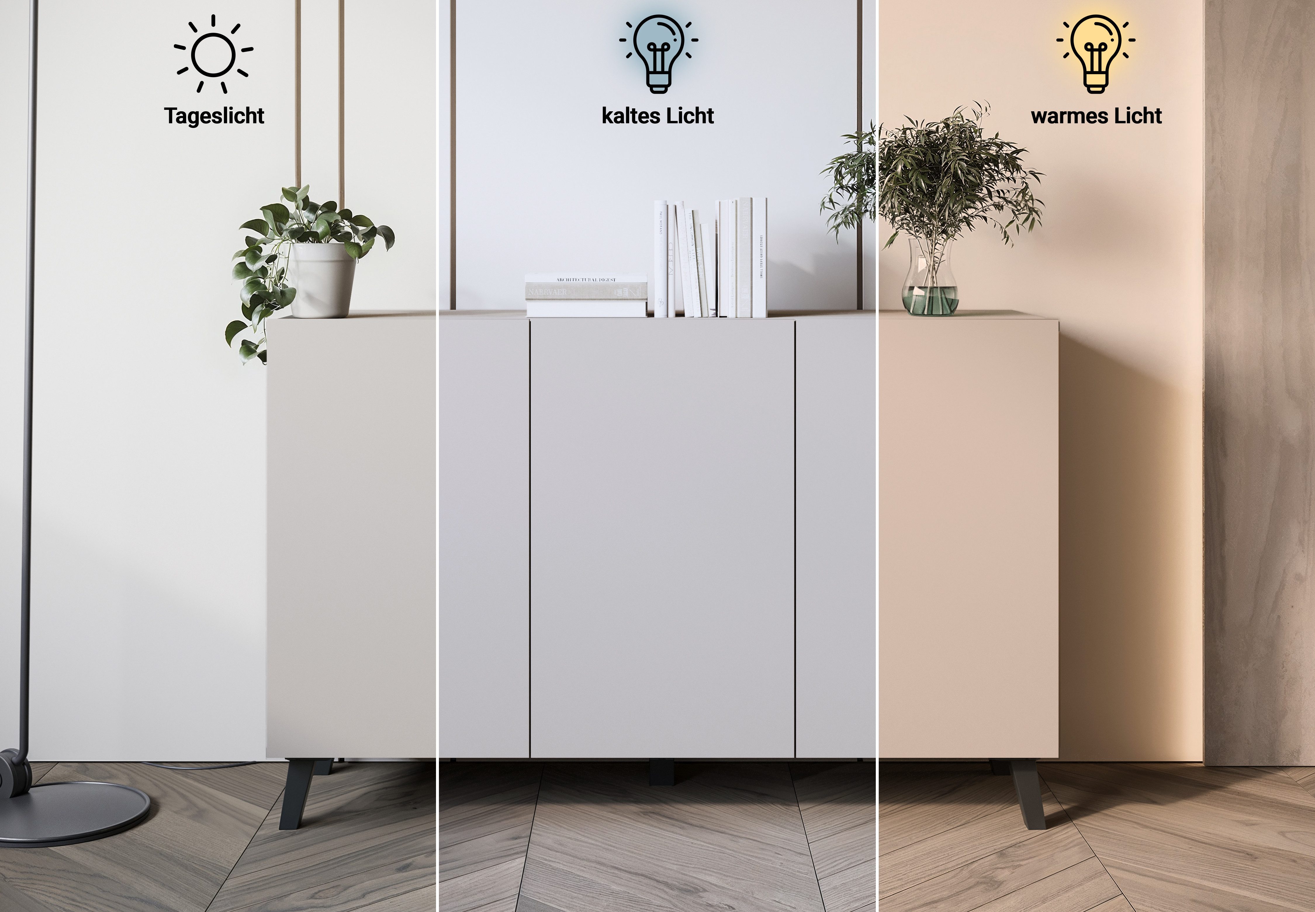 Home affaire Sideboard SIDEBOARD PHUKET II, Stilvolle, grifflose Kommode, Breite 120cm (1 St), Mit 6 Fächern und höhenverstellbaren Einlegeböden