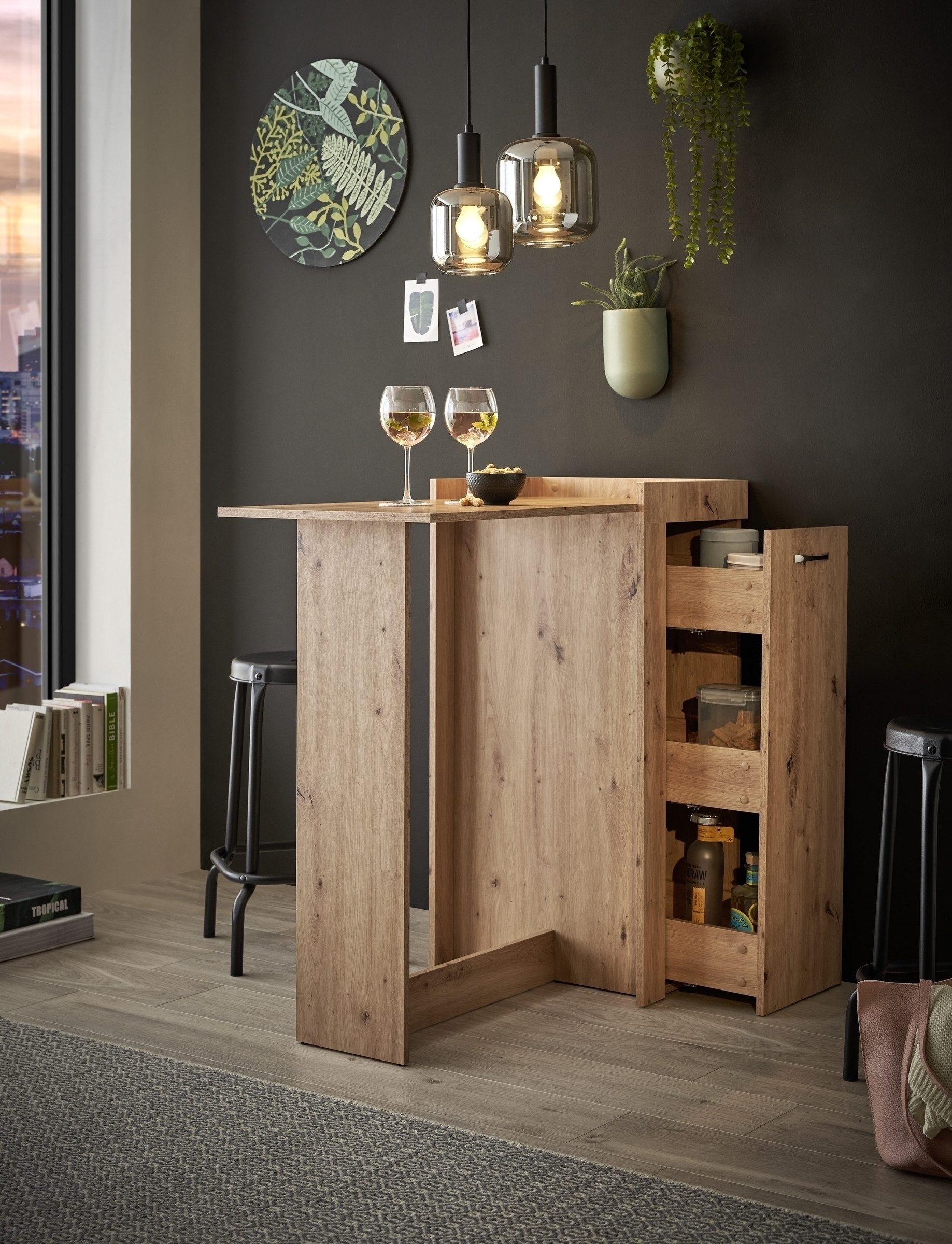 möbelando Bartisch Anett, in Artisan Eiche inkl. Apotheker-Schrank - 105x101x52cm (BxHxT)