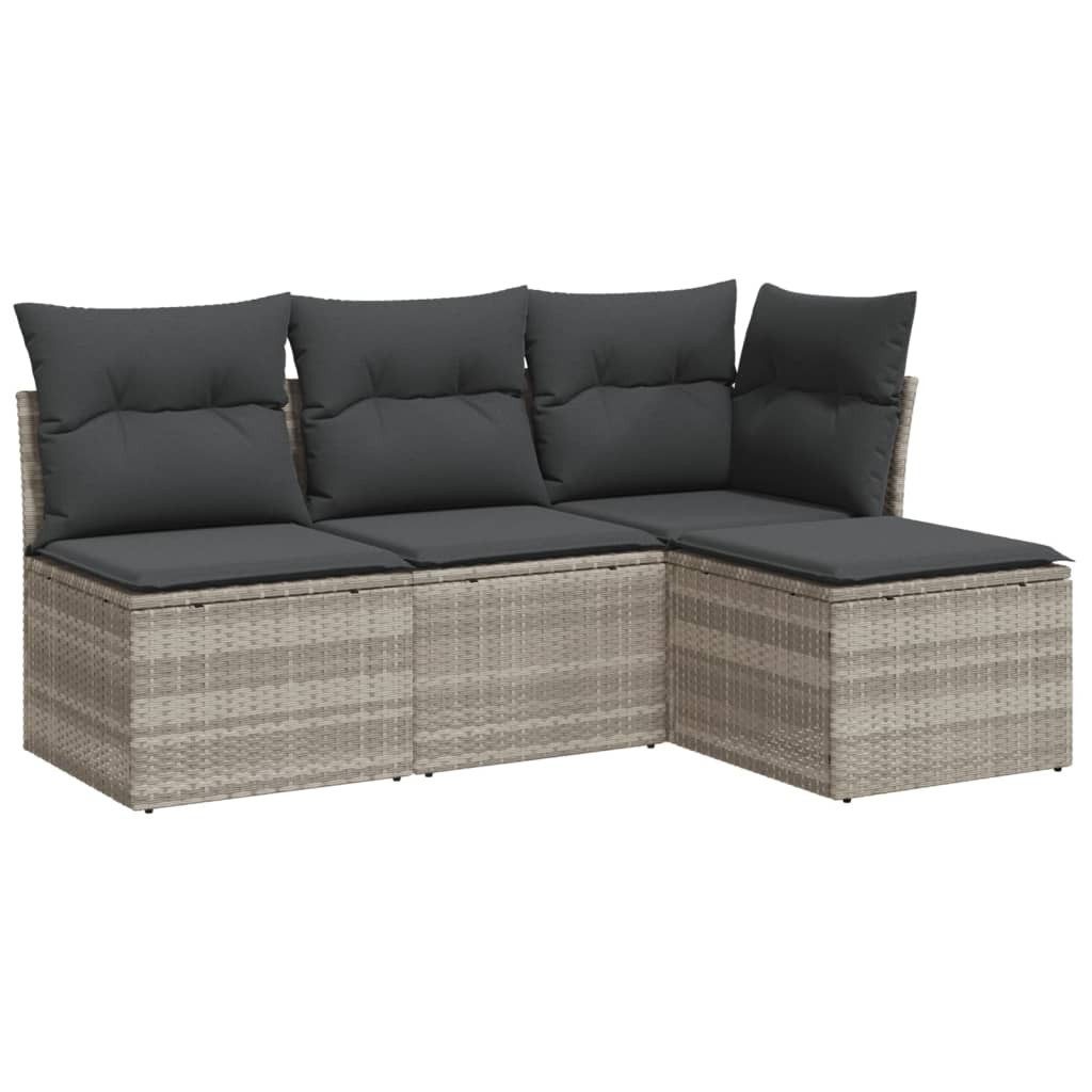 vidaXL Gartenlounge-Set 4-tlg. Garten-Sofagarnitur mit Kissen Hellgrau Poly Rattan, (1-tlg)