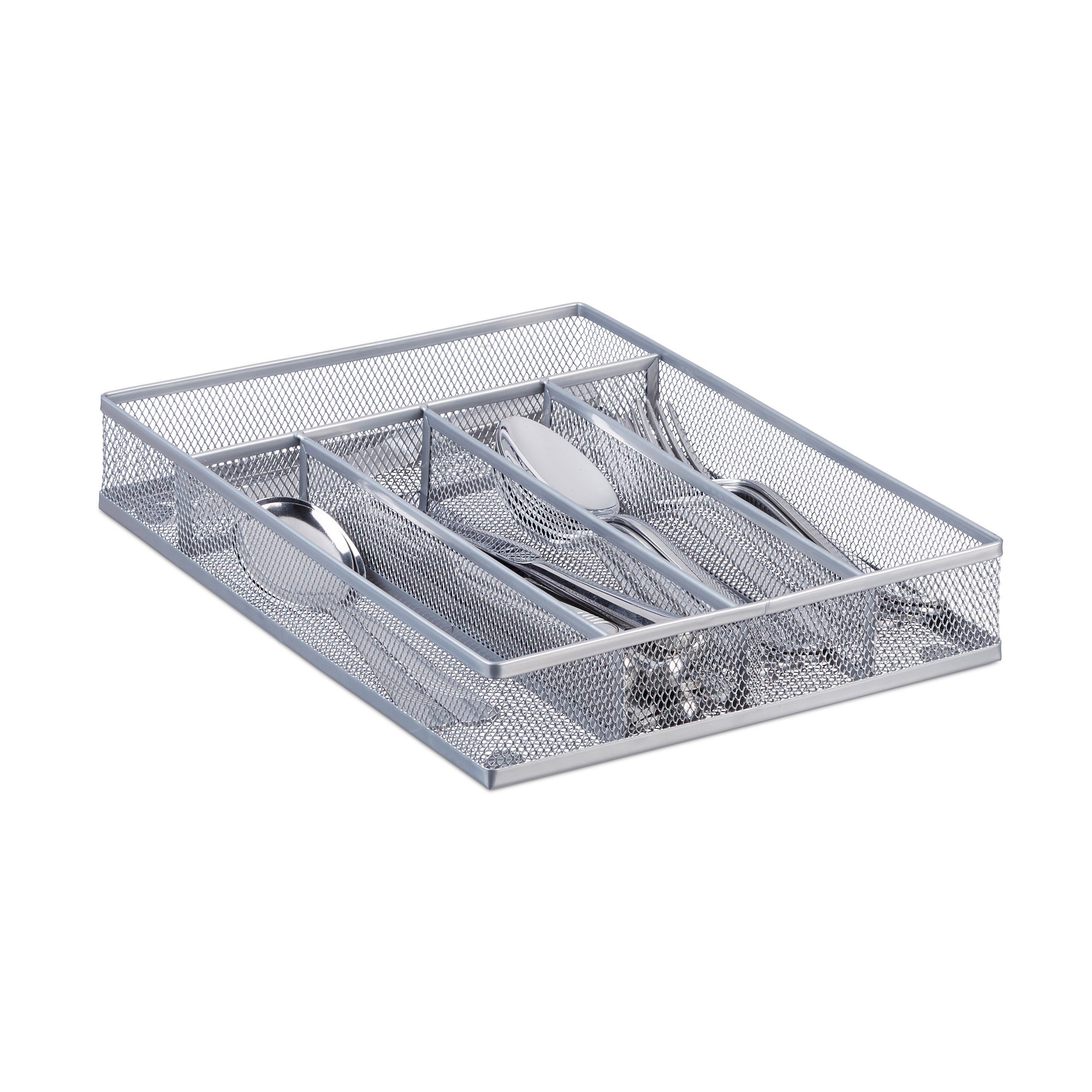 relaxdays Besteckkasten Metallgeflecht M, Silber günstig online kaufen