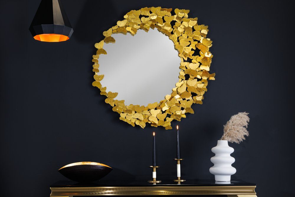 riess-ambiente Wandspiegel · 1-St), mir BUTTERFLY · · Dekoration 80cm rund Metall gold (Einzelartikel, · Rahmen Wohnzimmer