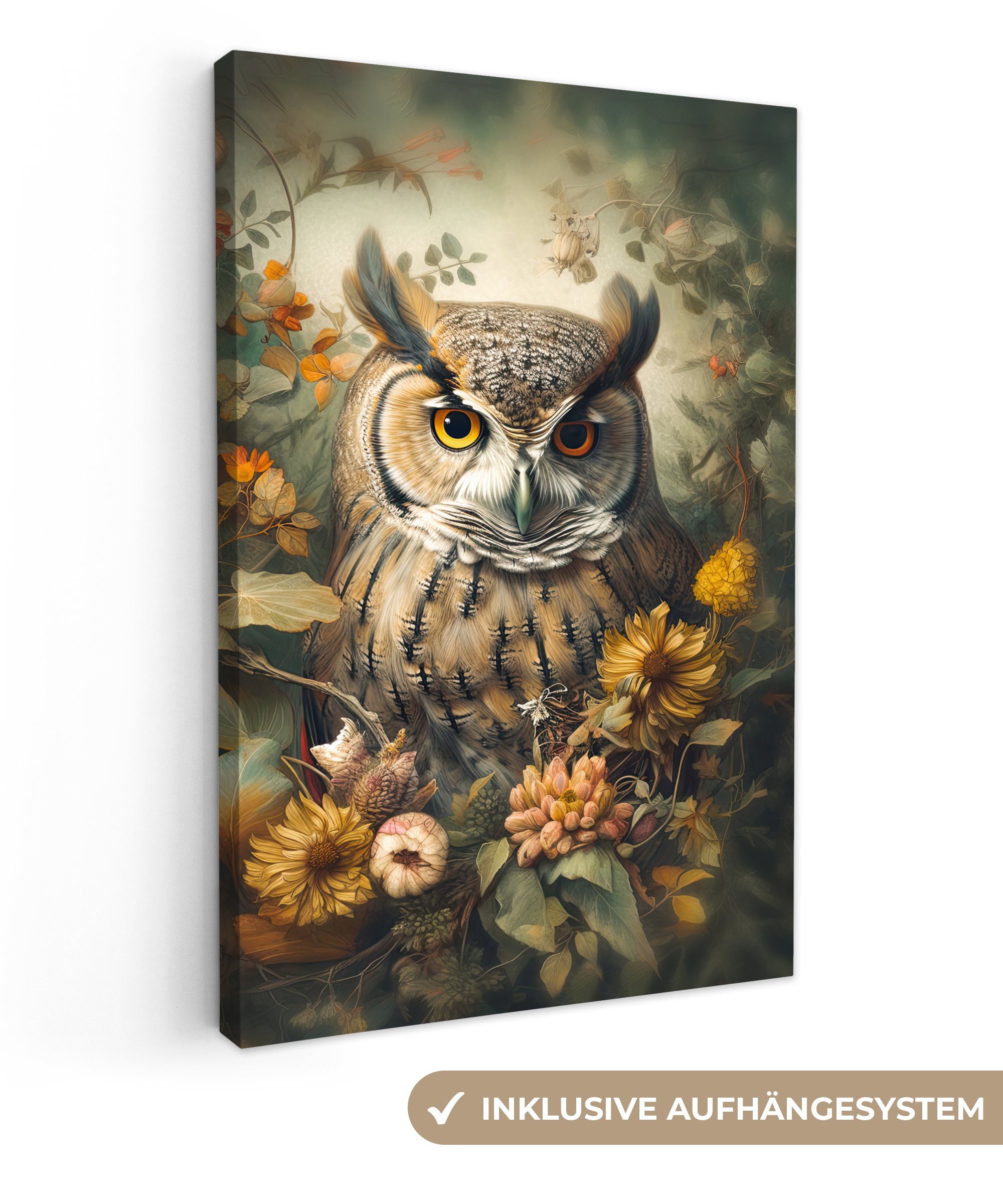 OneMillionCanvasses® Leinwandbild Eule - Vögel - Blumen - Natur, Fotodruck günstig online kaufen