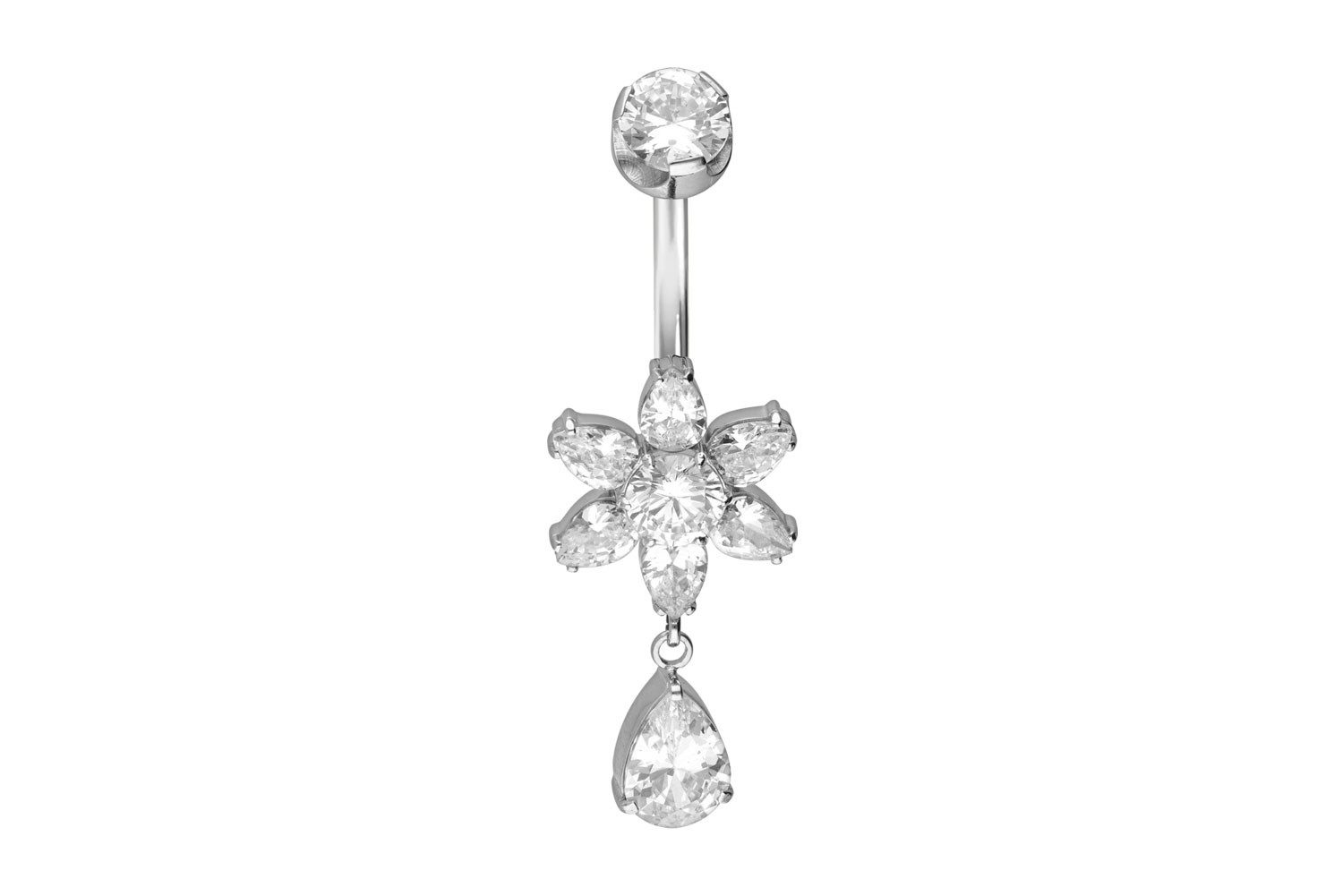 Bauchnabelpiercing Titan Bananabell mit Innengewinde KRISTALLBLUME + KRISTALLTROPFEN