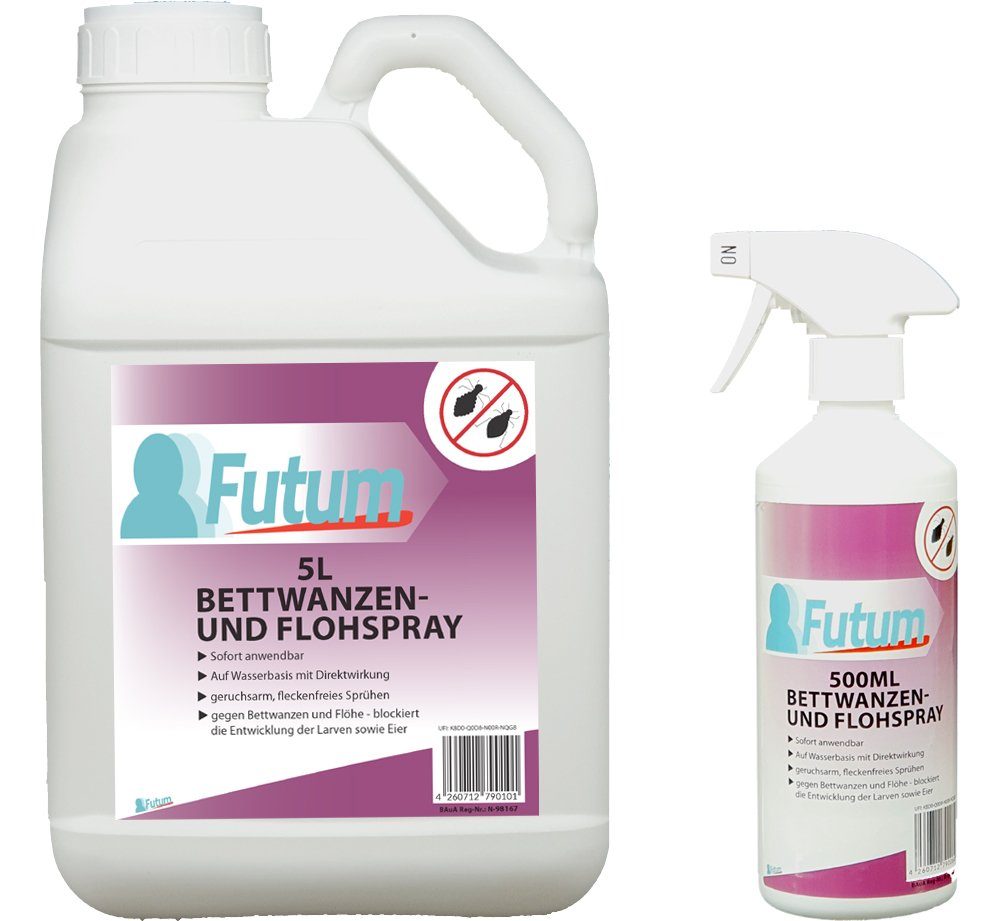 FUTUM Insektenspray Anti-Bettwanzen-Spray 5.5 mit Wasserbasis, geruchsarm, brennt ätzt auf Ungeziefer-Spray, Langzeitwirkung nicht, Floh-Mittel / l