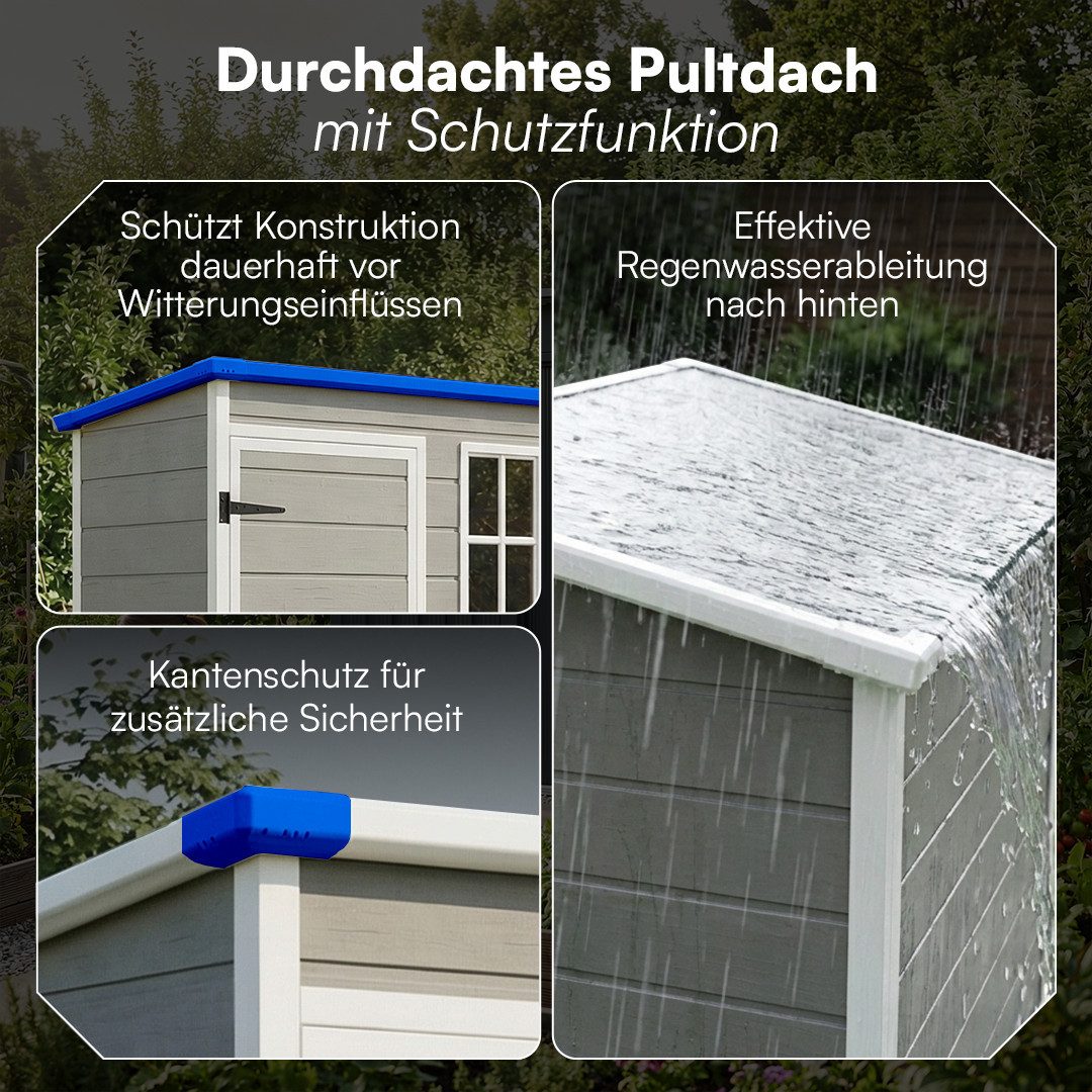 STEELSØN Gerätehaus Novara Gartenhaus mit Bodenplatte, wetterfest, Schuppen inkl. Fenster, Grau, Geräteschuppen mit Pultdach L, Gartenschuppen aus Kunststoff – Bild 5 von 5