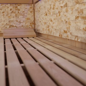 BaukastenStore Sauna Mila XL DELUXE Traditionalle Sauna Indoor mit Natursteinwand, BxTxH: 200 x 200 x 210 cm