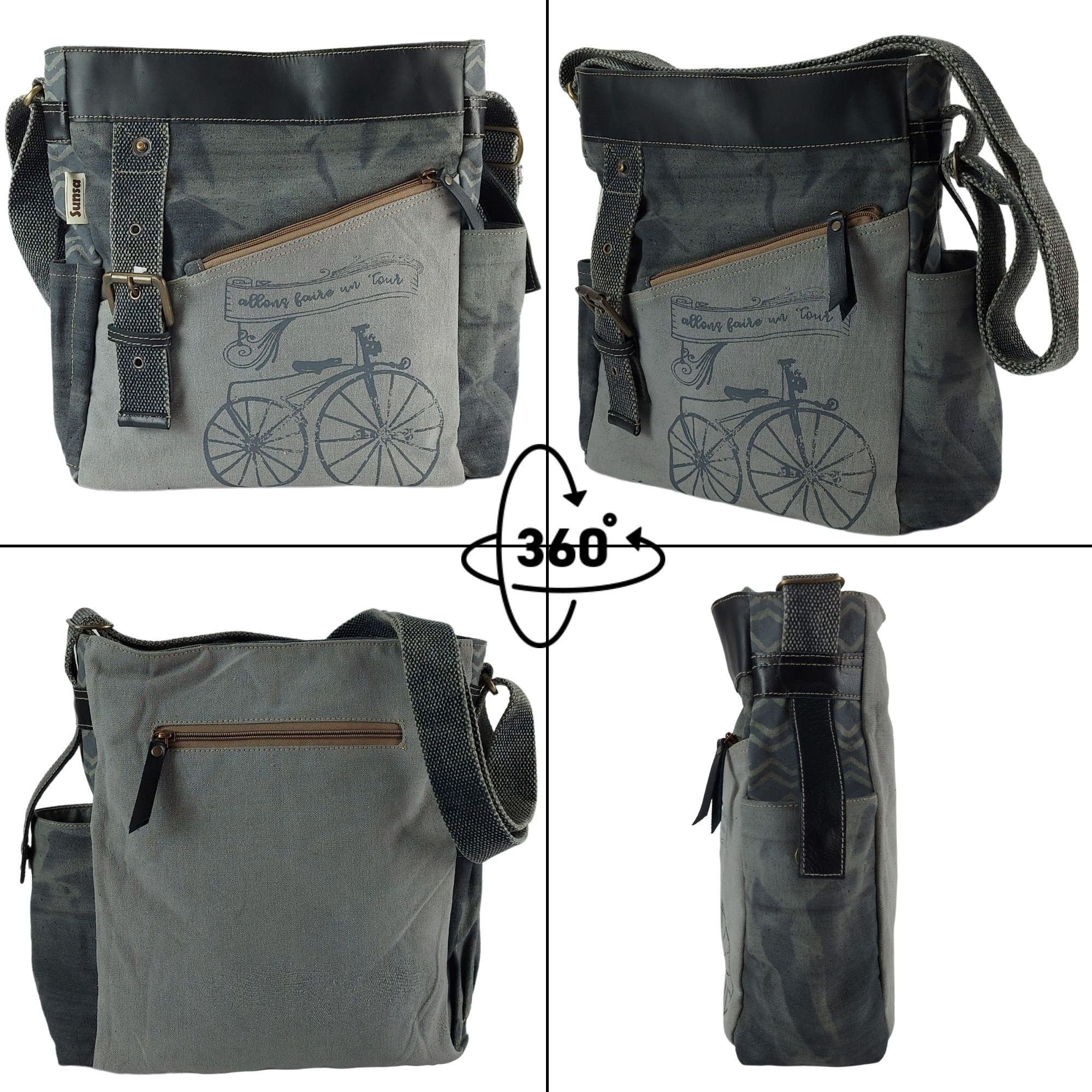 Sunsa Umhängetasche schwarz große Tasche aus Canvas Leder Schultertasche, Damentasche, Echt Leder, mit verstellbaren Schulterriemen – Bild 4 von 5