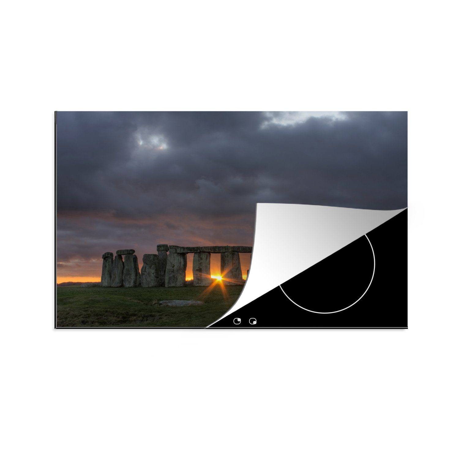 in Ceranfeldabdeckung küche, Sonnenuntergang cm, 81x52 Induktionskochfeld die Herdblende-/Abdeckplatte für England, Vinyl, in MuchoWow tlg), Schutz (1 Stonehenge