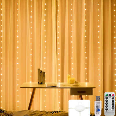zggzerg LED-Lichterkette LED Lichtervorhang, 3×3M Vorhanglichter 8 Modi mit Fernbedienung