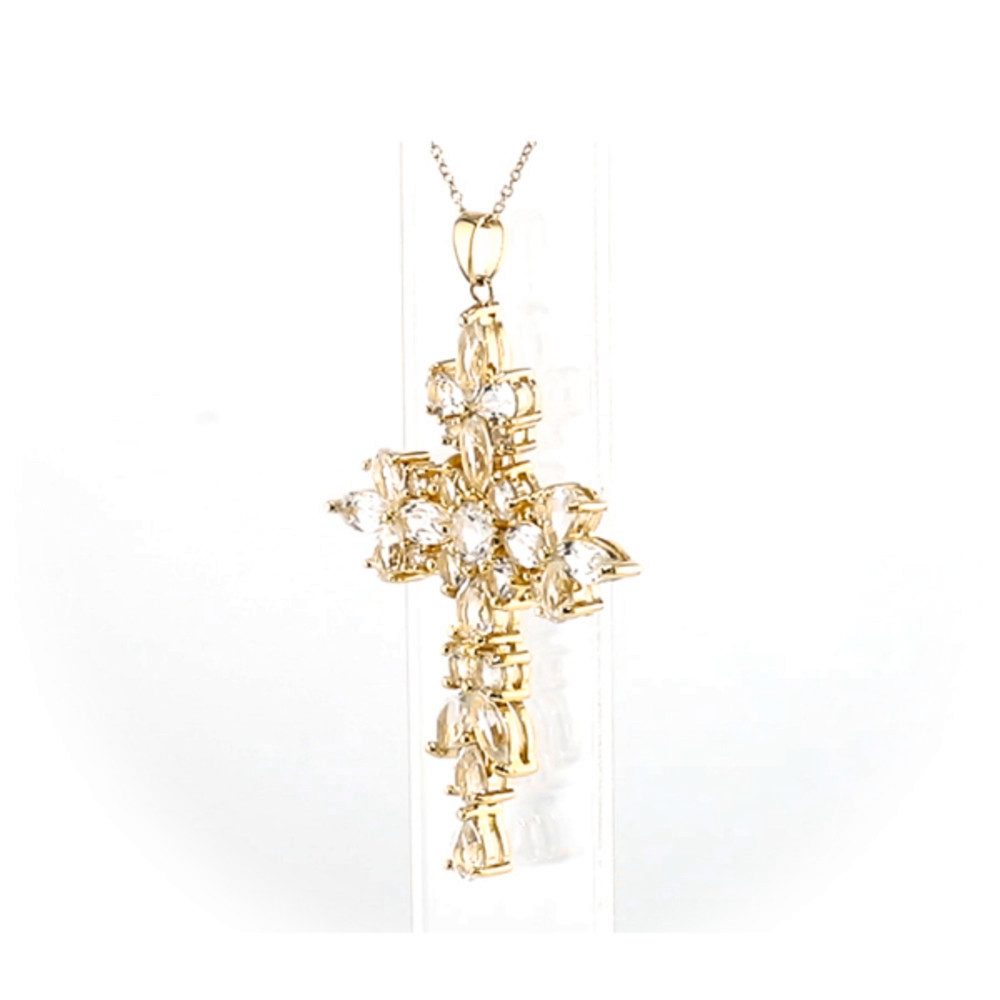 Cavill Silberkette Cavill 10,84 ct weißer Topas, vergoldeter Kreuzanhänger, günstig online kaufen