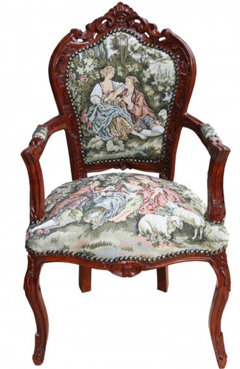 Esszimmerstuhl Barock Esszimmer Stuhl mit Armlehne Gobelin "Love Story " - Antik Stil