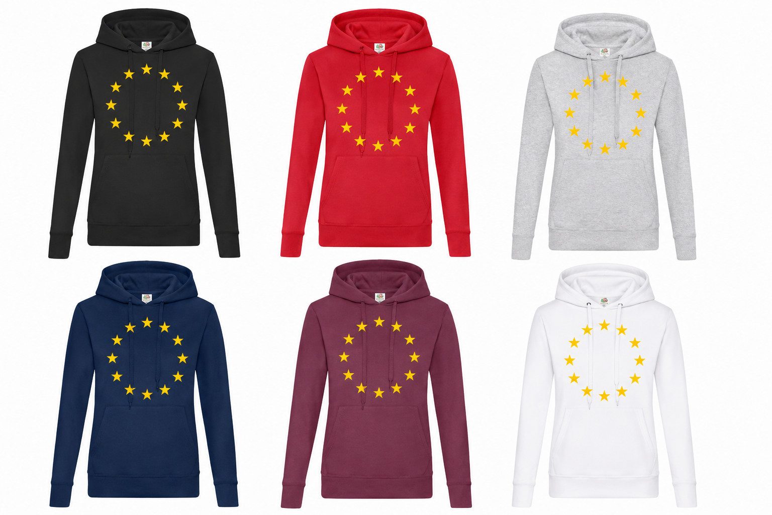 Blondie & Brownie Hoodie Damen Hoodie Europa Sterne Print Kapuze Gemeinschaft Freizeitlook (Einzelstück, Einzelartikel) Europa Sternenkreis Symbolik Edition