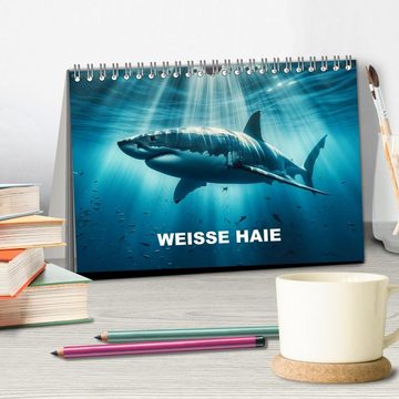 CALVENDO Wandkalender Weiße Haie (Tischkalender 2024 DIN A5 quer), CALVENDO Monatskalender