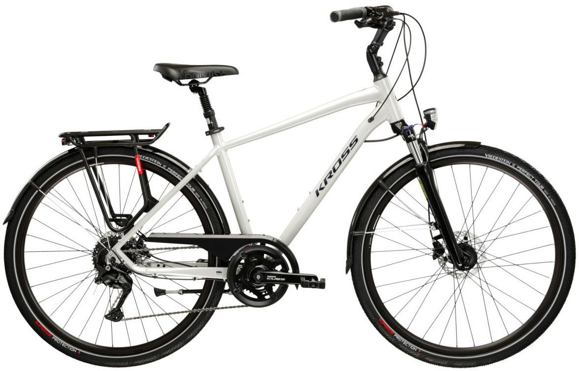 Kross Trekkingrad Herren-Trekkingrad 28" Trans 5.0 Grau 18 Gänge, 18 Gang Shimano CUES U3020 Schaltwerk, Kettenschaltung