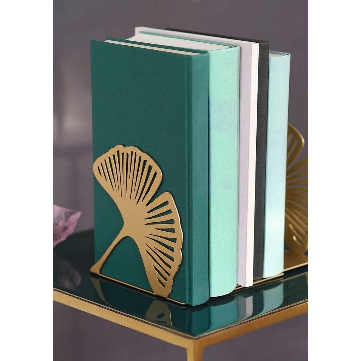 Moses. Verlag Buchstütze Ginkgo Metall goldfarben 2er Set für Bücherregale (2er Set)