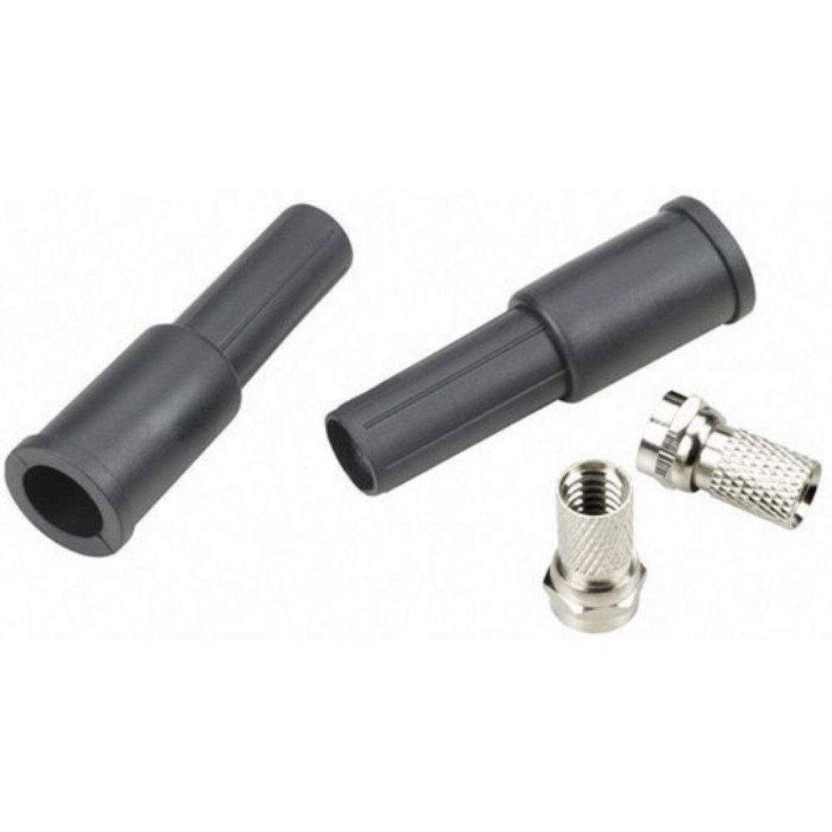 Thomson F-Stecker Set 2x F-Typ Stecker 2x Gummi-Tülle Video-Adapter Typ F zu F-Stecker, 5 cm, mit Wetterschutz Isolierkappe zur Verwendung mit Sat Koax-Kabel
