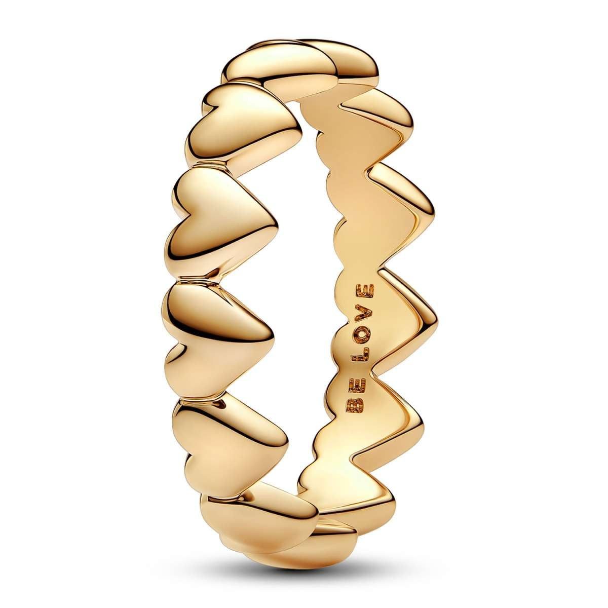 Pandora Fingerring 163427C00, Damenring Reihe aus Herzen Goldfarben