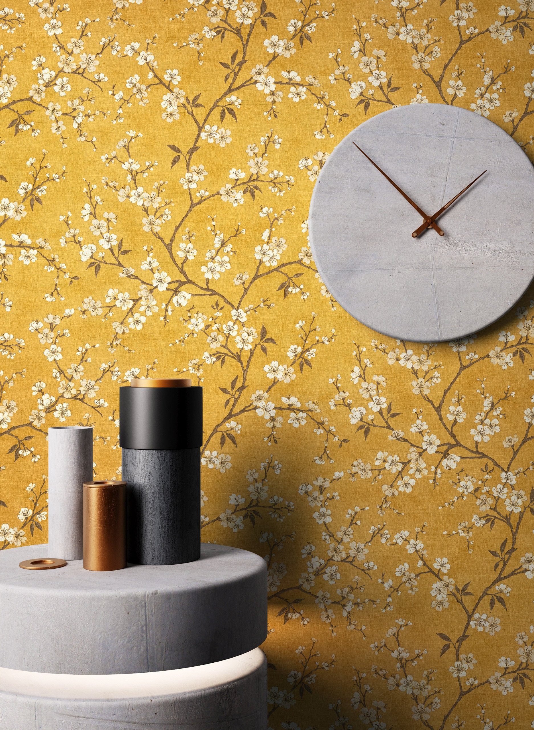 Newroom Vliestapete, Gelb Tapete Floral Blumen günstig online kaufen