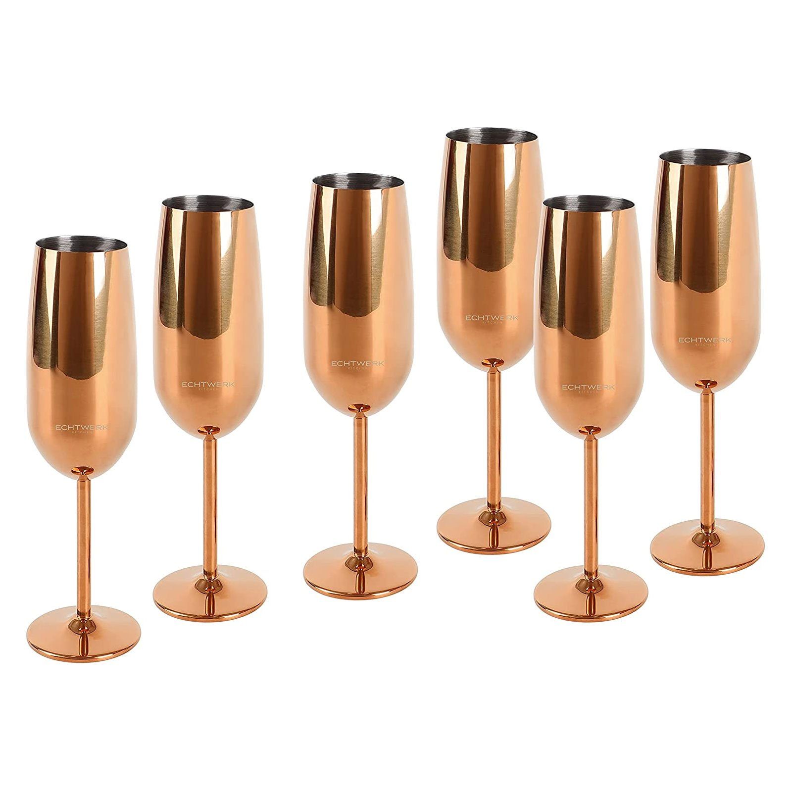 ECHTWERK Glas Sekt-/Champagnerkelch, Edelstahl, Unzerbrechliche Gläser für Hochzeit/Outdoor/Picknick, 6-tlg