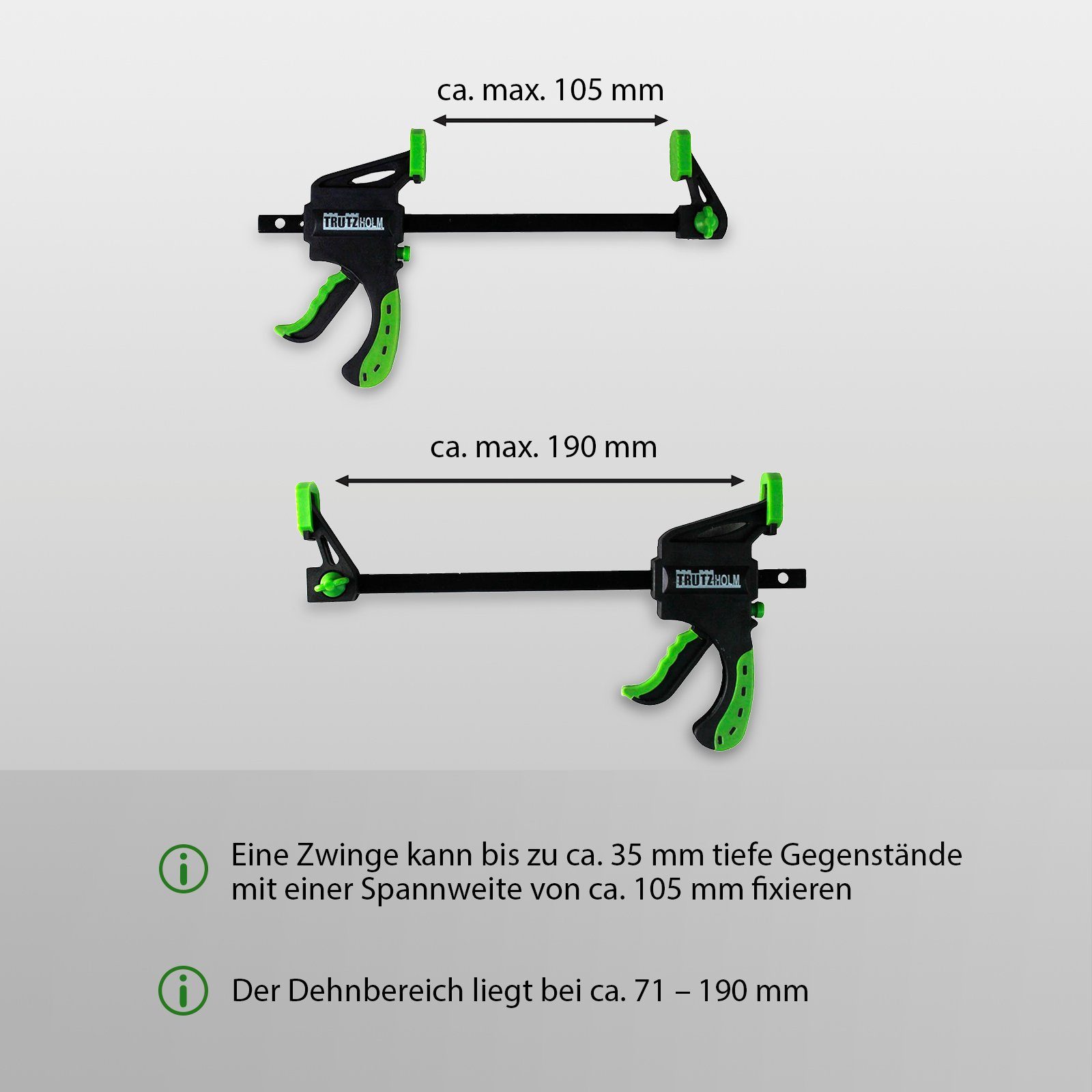 TRUTZHOLM Schraubzwinge 10er Set Einhandzwingen 35x105 mm, (Set) – Bild 3 von 5