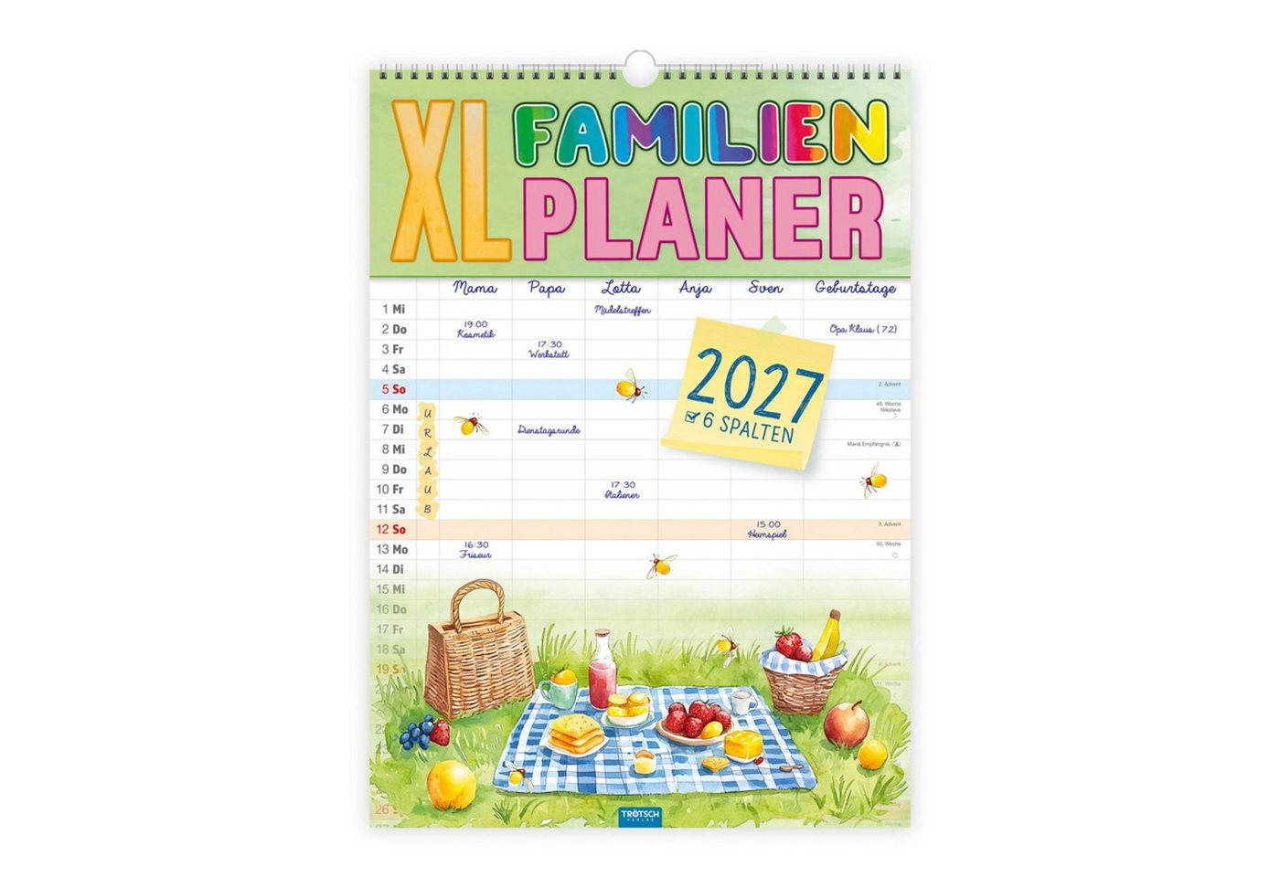 Familienkalender TRÖTSCH - Großbildkalender XL Familienplaner 2027 mit 6 Spalten