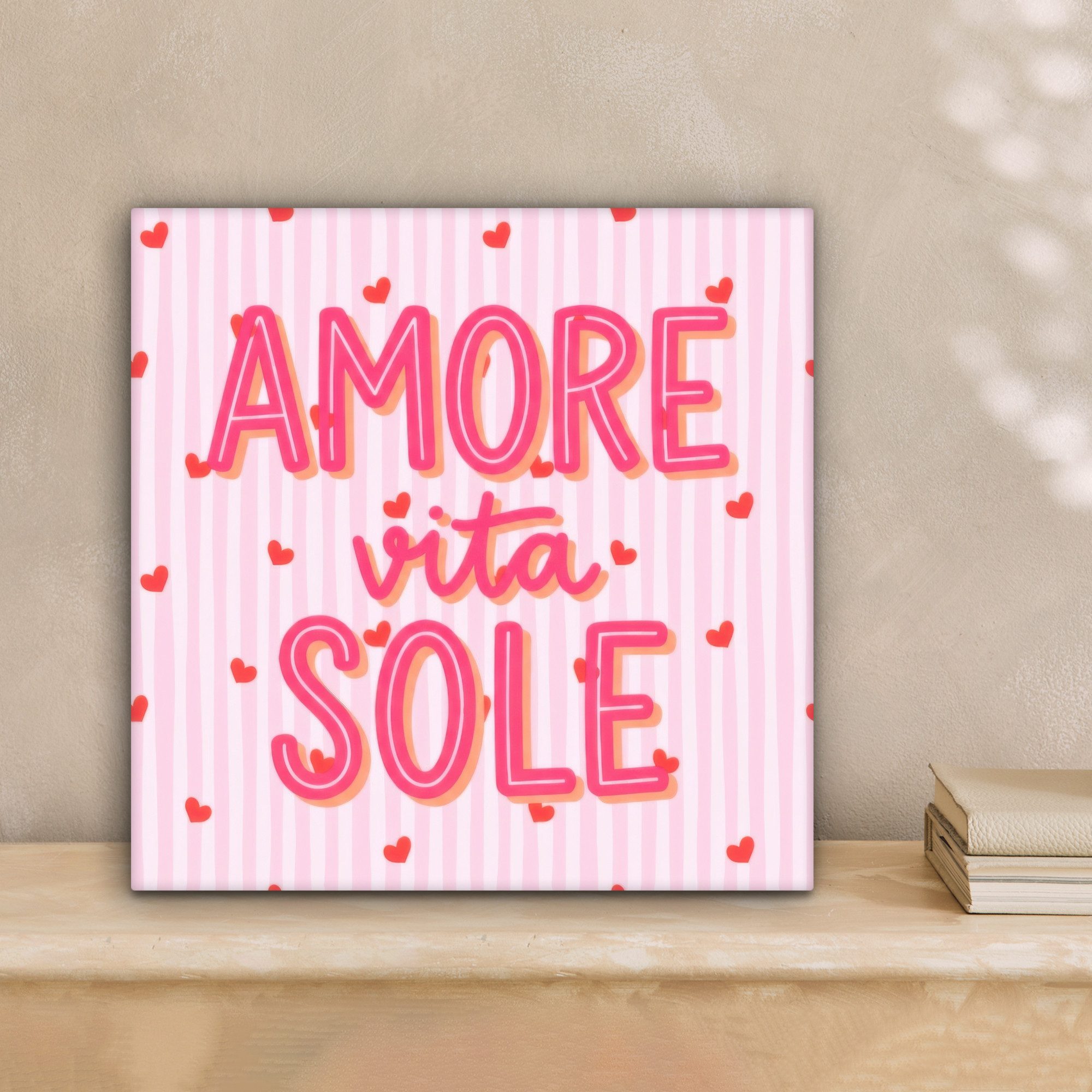 OneMillionCanvasses® Leinwandbild Amore vita Sohle - Rosa - Herzen, Fotodruck (1 St), Wandbild, Deko Schlafzimmer Wohnzimmer Flur 20x20 cm