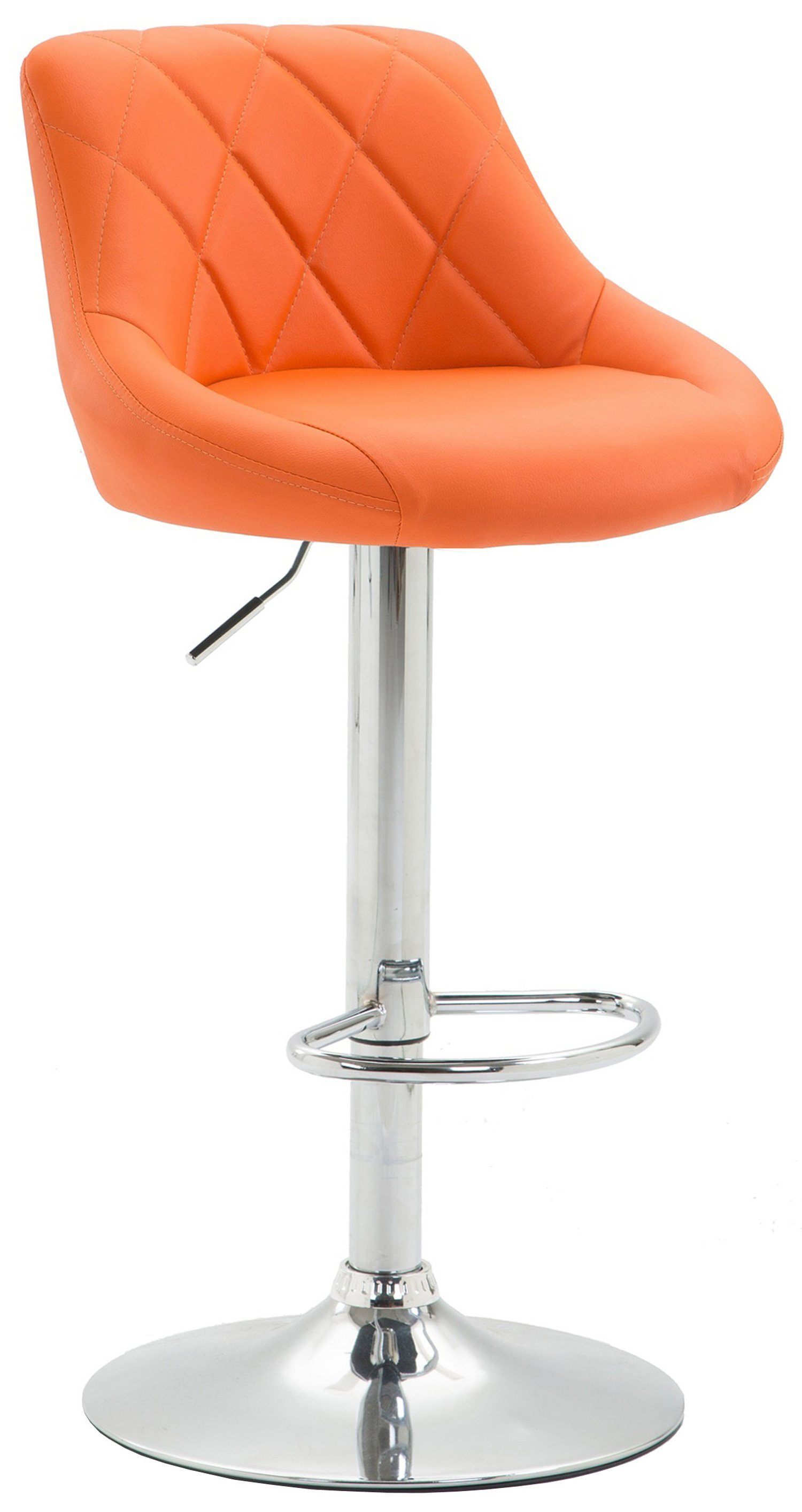 TPFLiving Barhocker Lazius, mit Rückenlehne und Fußstütze - Barstuhl höhenverstellbar - Hocker für Theke & Küche - Tresenhocker 360° drehbar - verchromter Stahl - Sitzfläche: Kunstleder Orange