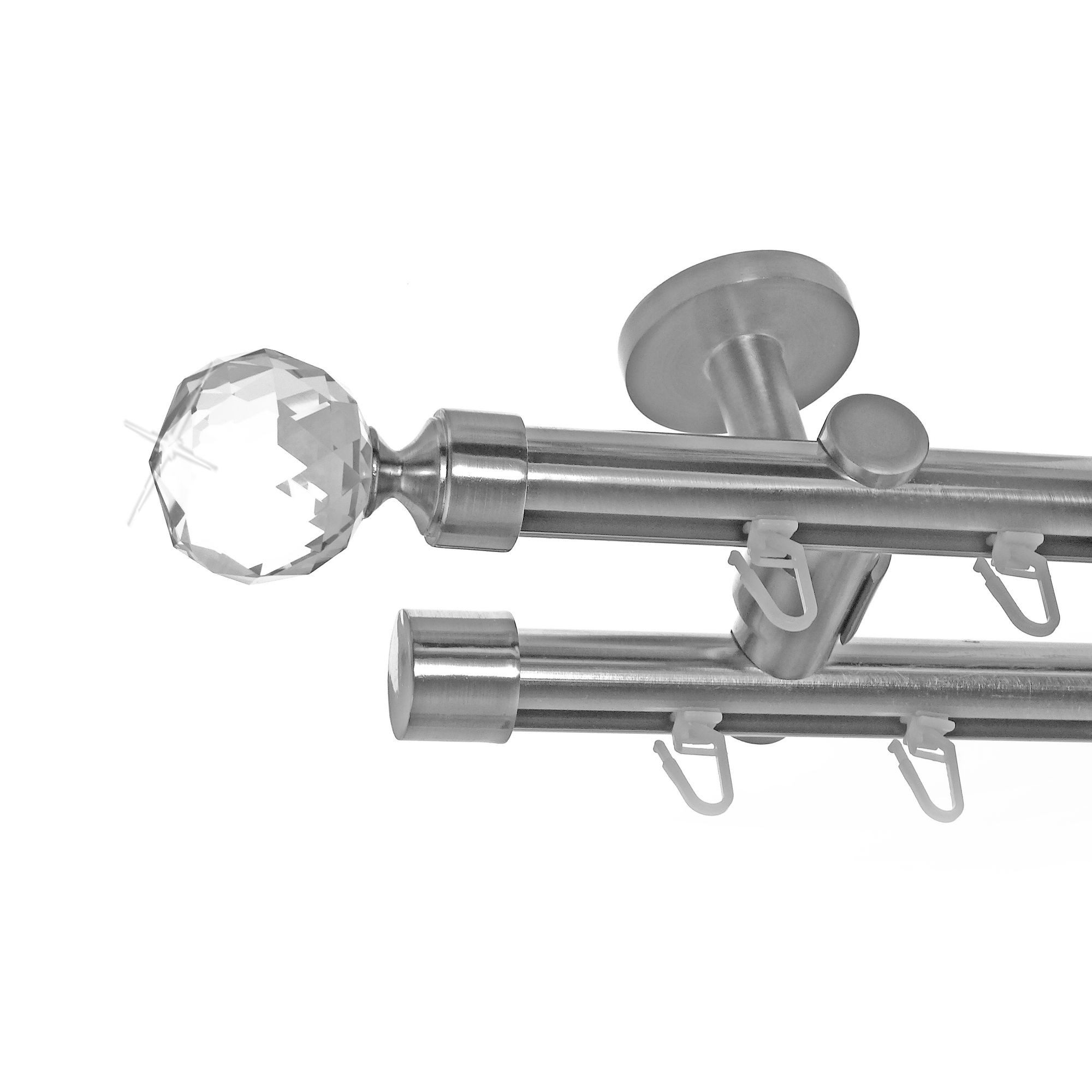 BASIT Gardinenstange Innenlauf Edelstahloptik 20mm mit Deckenträgern 540 cm E87, Ø 20 mm, 2-läufig, verschraubt, Aluminium, D40 540 cm E87 Kristall Kugel