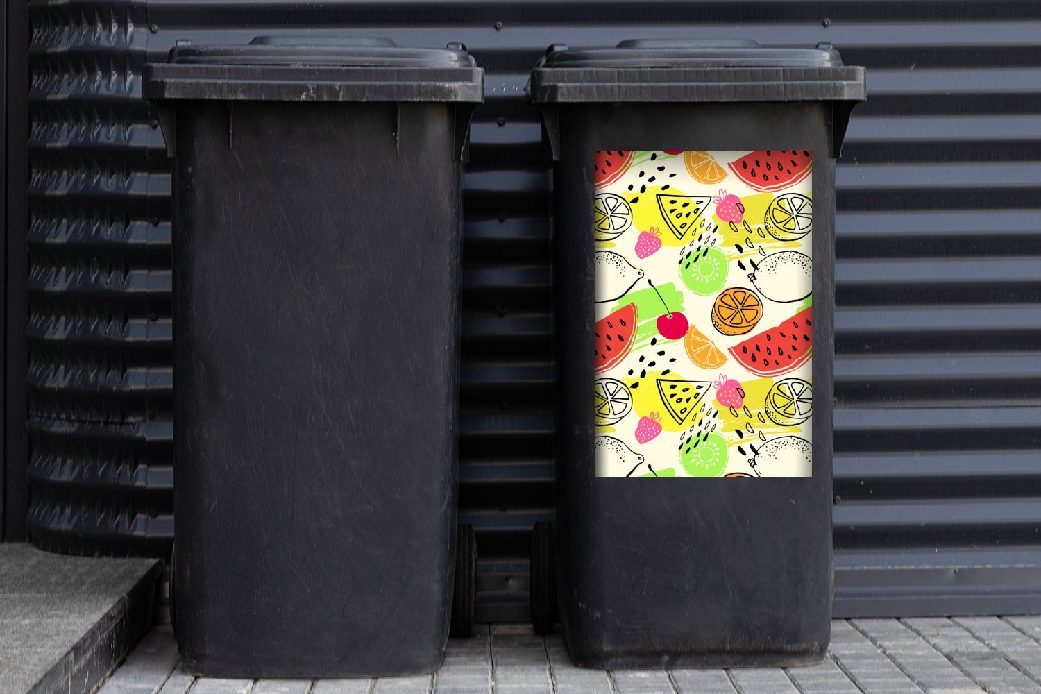 MuchoWow Wandsticker Wassermelone Zitrone Mülltonne, - Container, - Abfalbehälter St), Schablonen Mülleimer-aufkleber, Sticker, (1