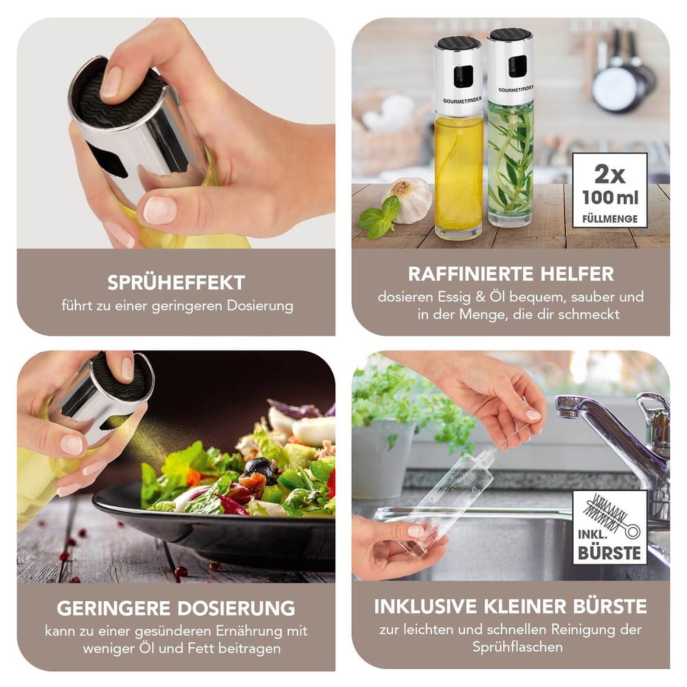 GOURMETmaxx Essigspender Sprühflaschen Essig & Öl 2er-Set, (2-tlg), GOURMETmaxx Sprühflaschen Für Essig & Öl
