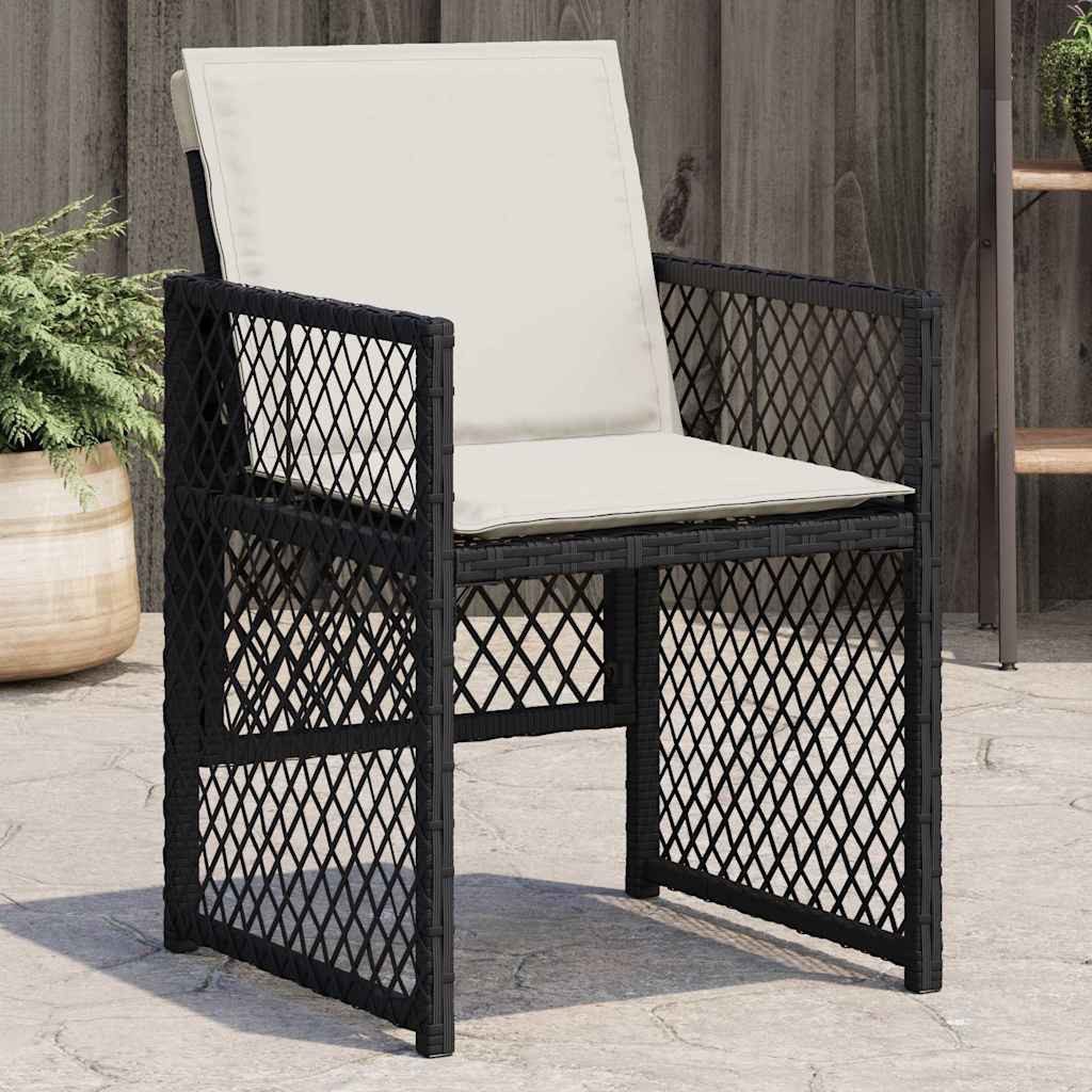 furnicato Gartenstuhl aus PE-Rattan mit Stahlrahmen 50,5x54x79 cm Schwarz (1 St), UV-beständige Sitzgruppe mit Kissen und klappbarer Rückenlehne