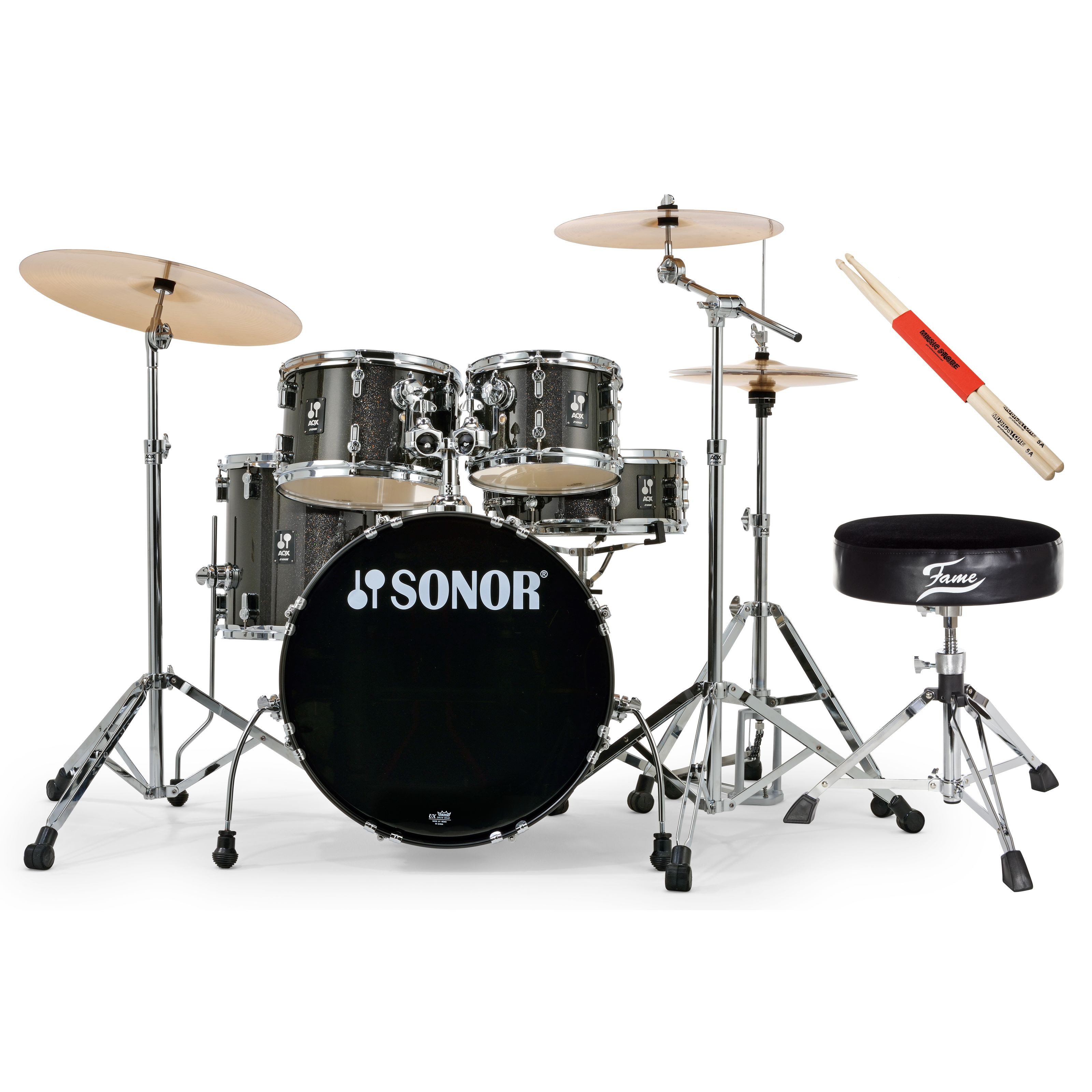 SONOR Schlagzeug,AQX Studio Drum Set 20" Bass Drum Black Midnight Sparkle Chrome Hardware Includes Drum Sticks Drum Throne Practice Pad, Schlagzeuge, Komplettsets, AQX Studio Komplettset 1 - Komplettset-Set