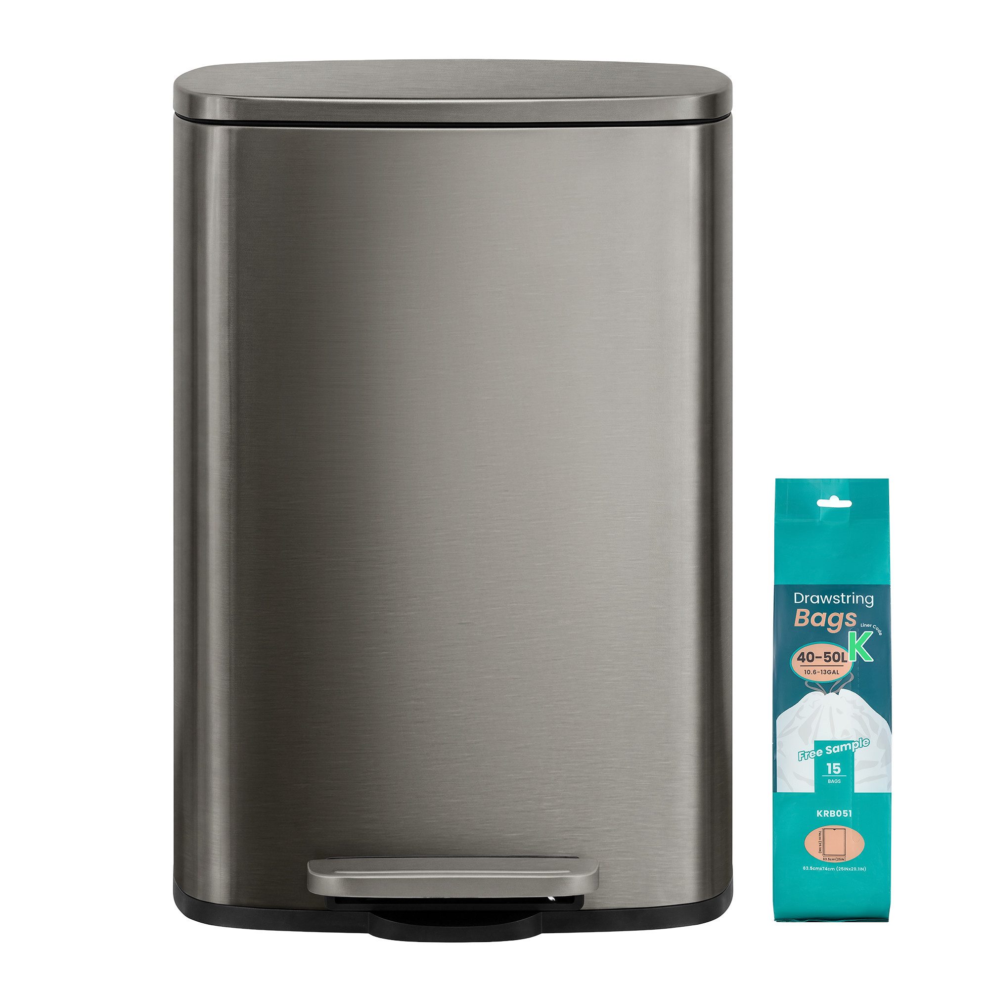 SONGMICS Mülleimer Treteimer, 50 L, 42,5 x 37,2 x 65,7 cm, aus Edelstahl, für Küche