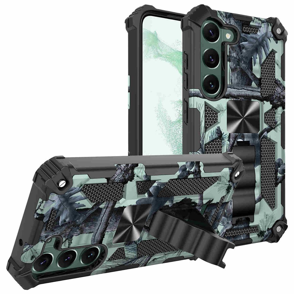 Wigento Handyhülle Für Samsung Galaxy S23 Camouflage Shockproof Armor Military TPU Schutz Tasche Hülle Cover Türkis