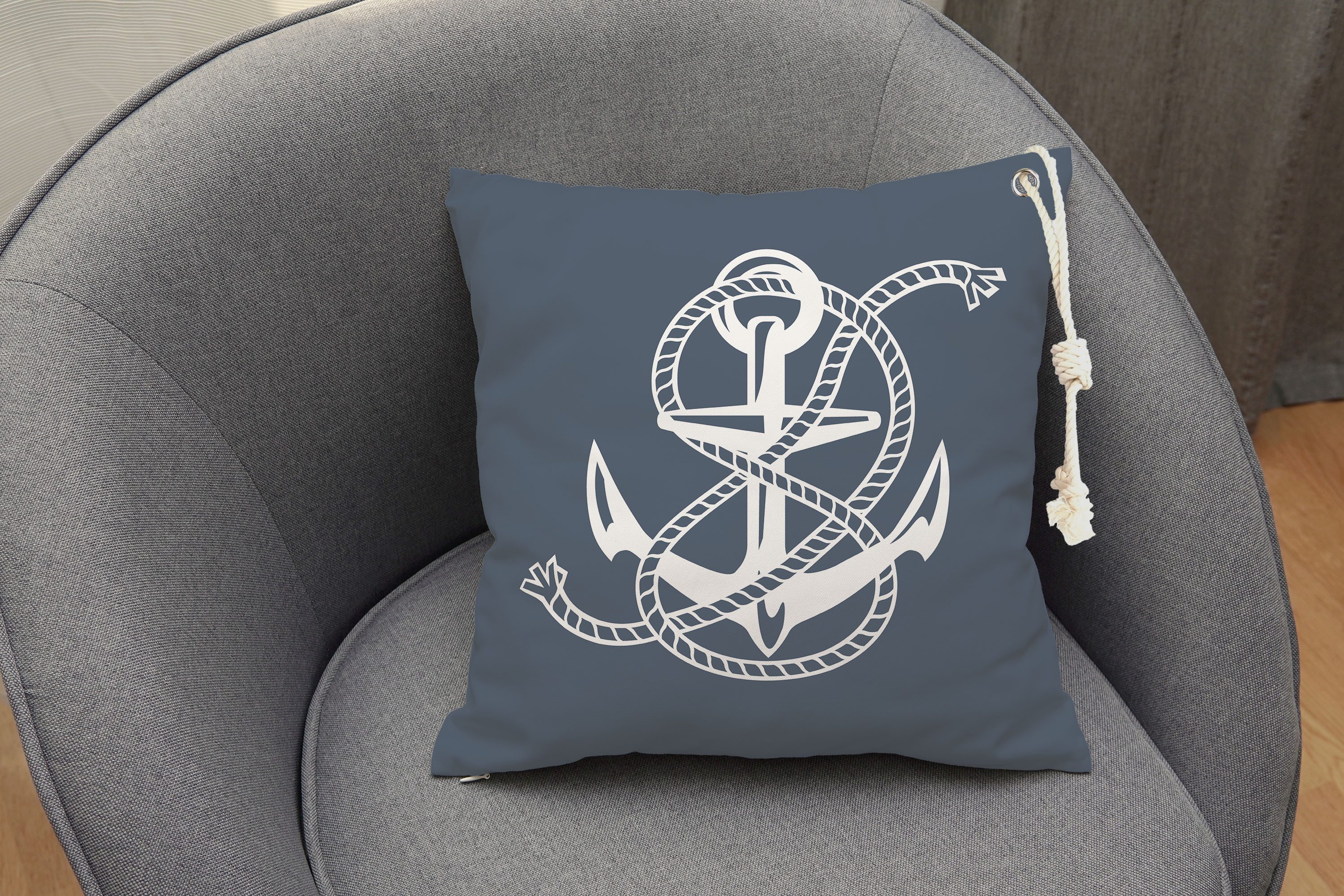 queence Декоративные подушки Maritimer Anker Sylt, Outdoor-Kissen mit Öse und dicker Stoffkordel