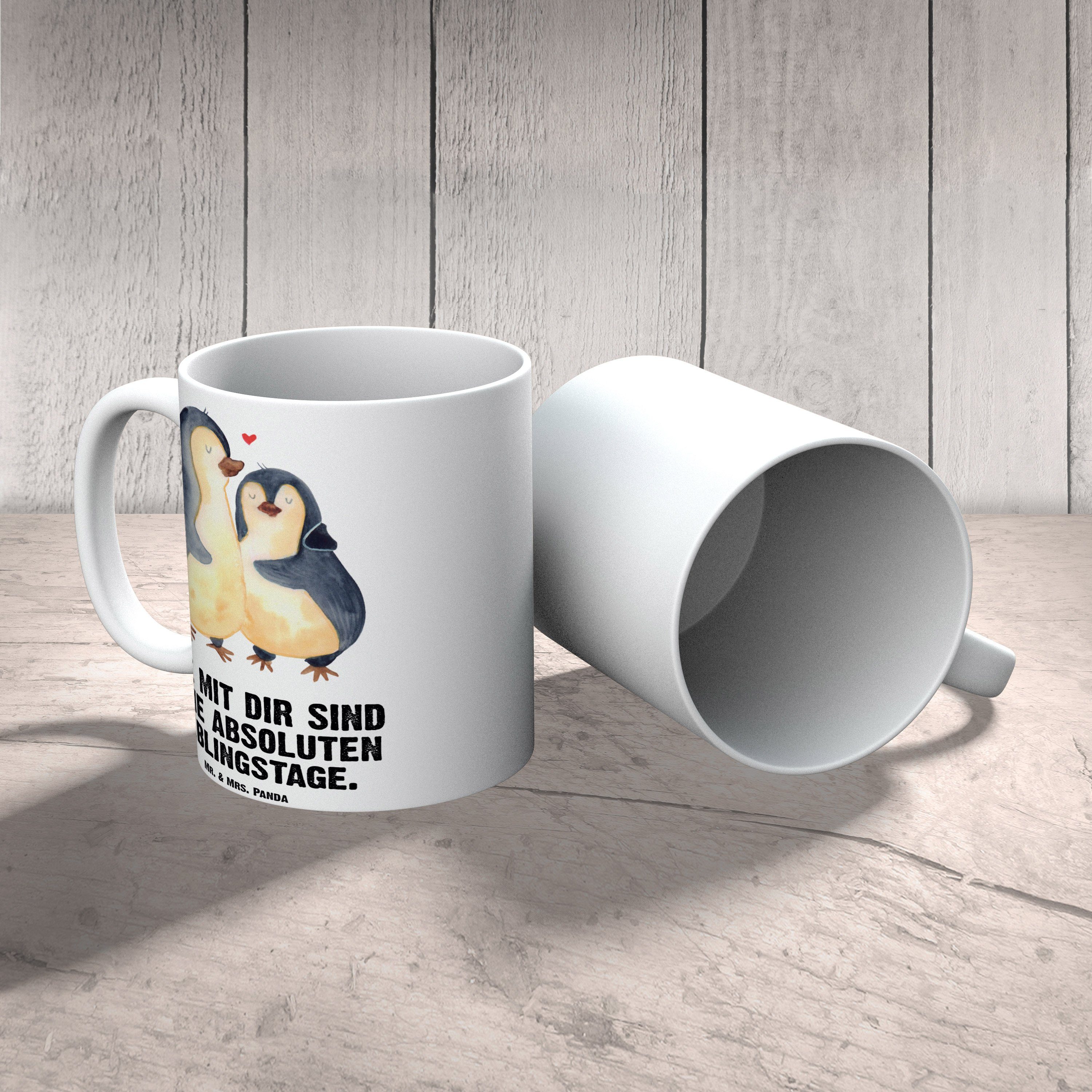 Mr. & Mrs. Panda Tasse Pinguin umarmend - Weiß - Geschenk, Grosse Kaffeetasse, Jumbo Tasse, XL Tasse Keramik
